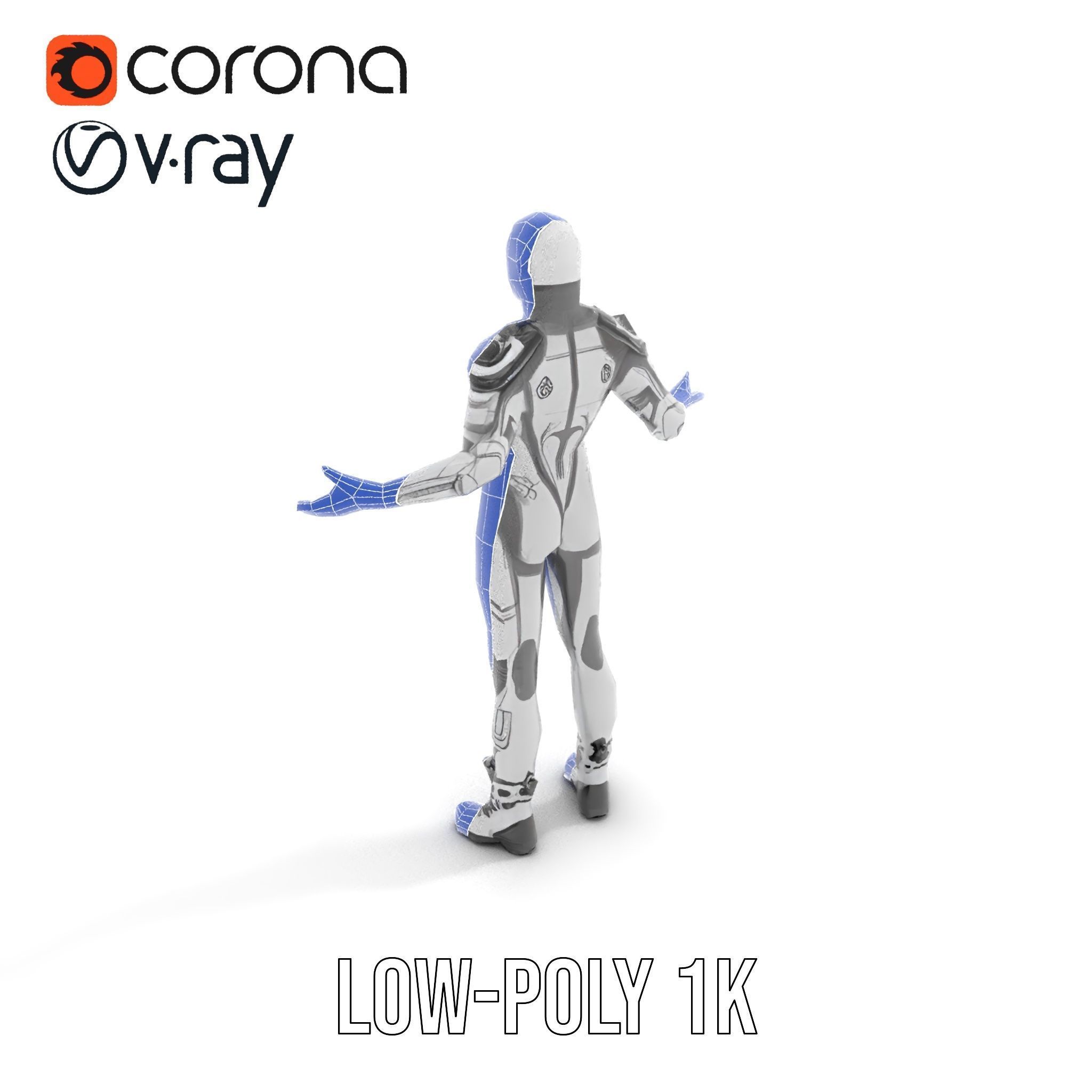 Futuristic Faceless Rigged and Animated Character Model Low-poly 3D model_19
