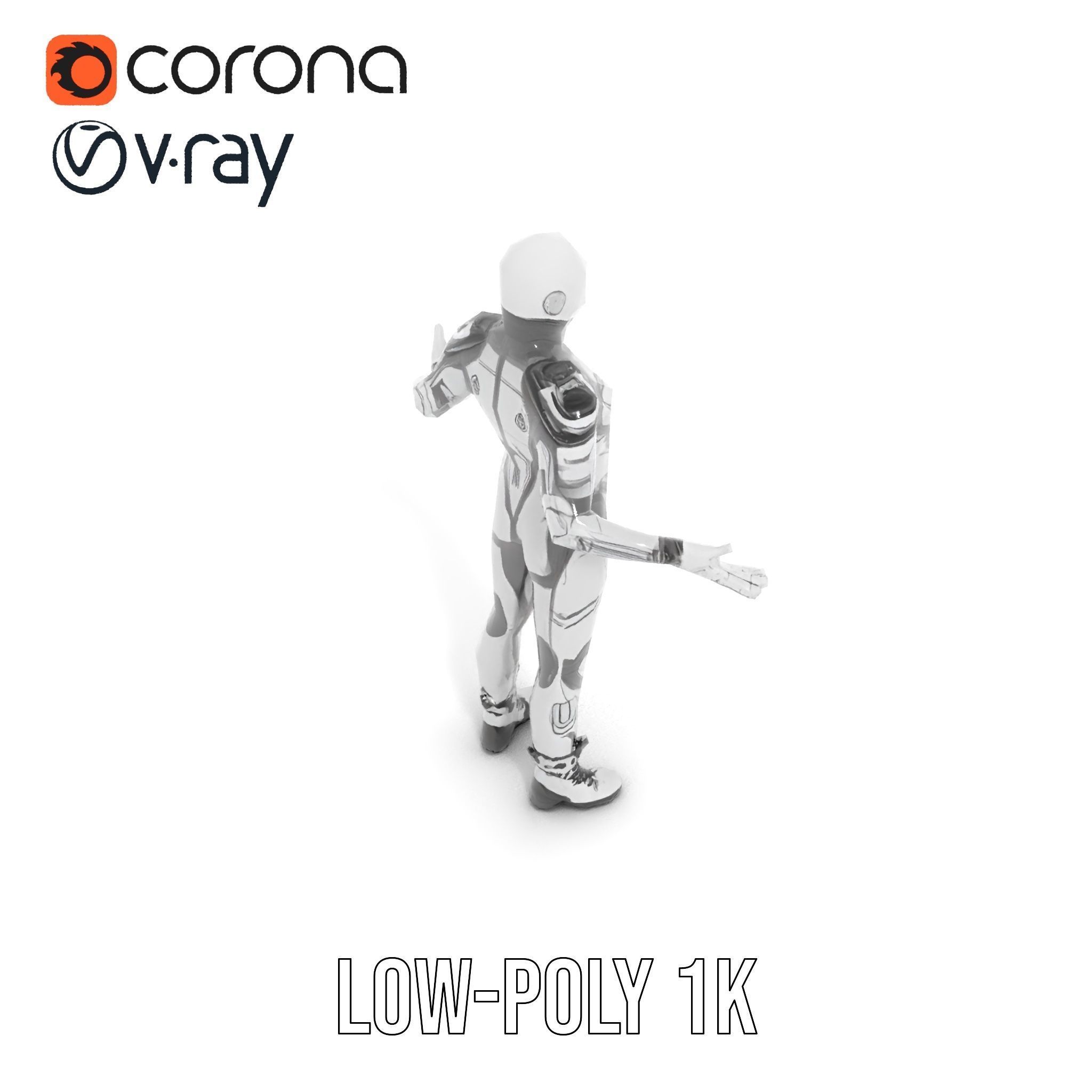 Futuristic Faceless Rigged and Animated Character Model Low-poly 3D model_7