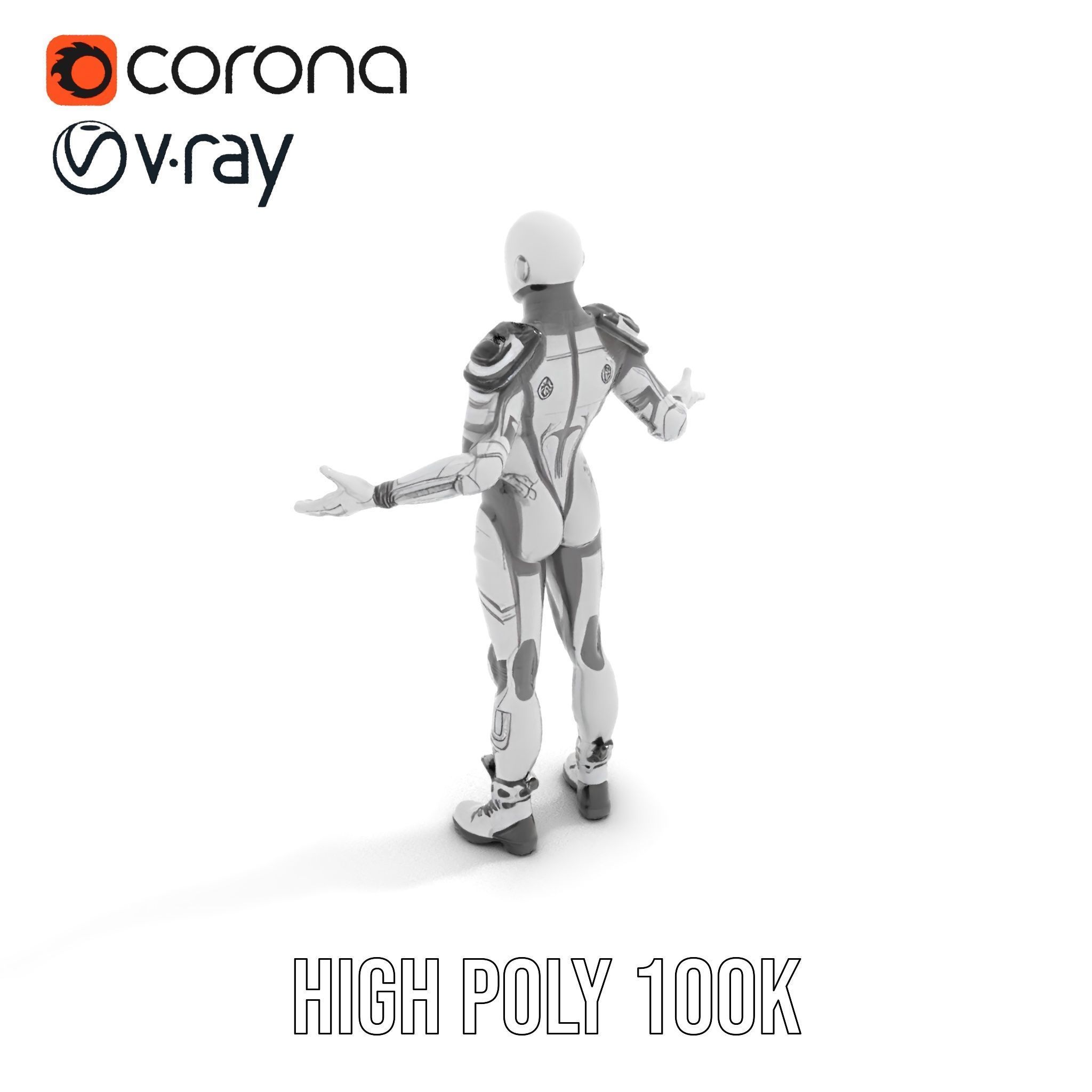 Futuristic Faceless Rigged and Animated Character Model Low-poly 3D model_17