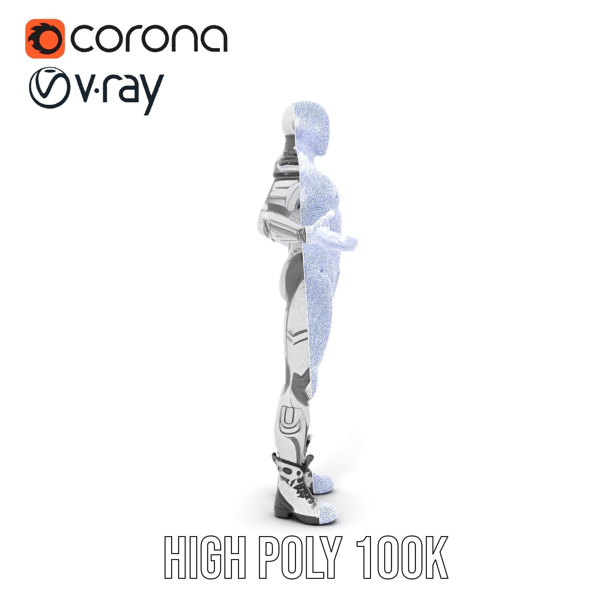 Futuristic Faceless Rigged and Animated Character Model Low-poly 3D model_31