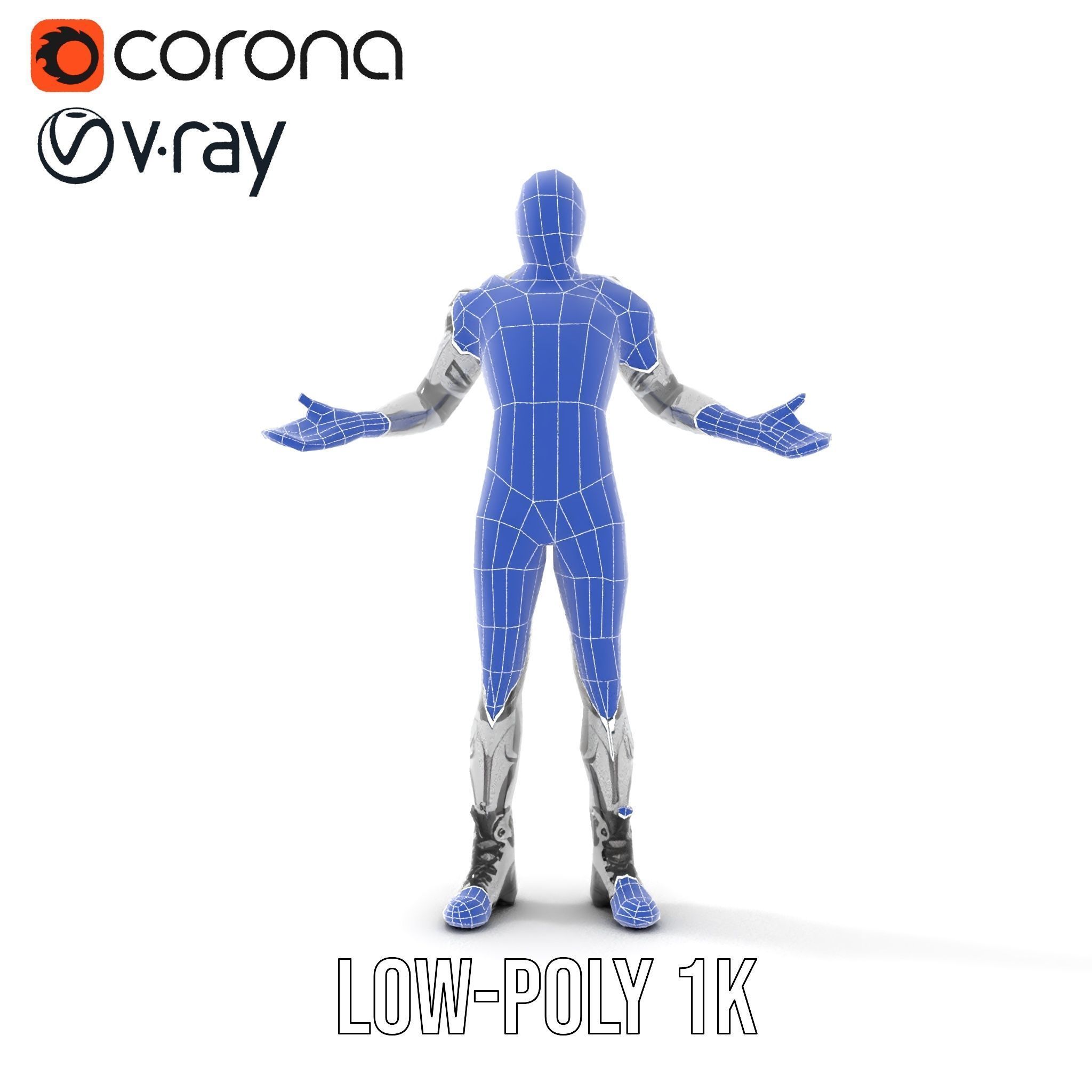 Futuristic Faceless Rigged and Animated Character Model Low-poly 3D model_16