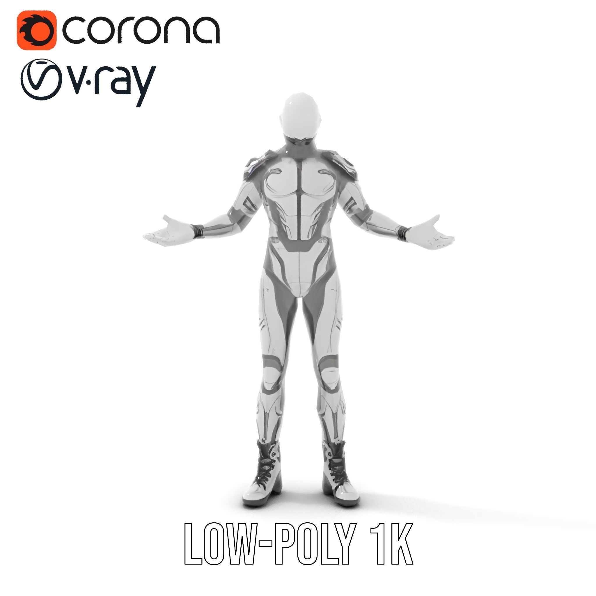 Futuristic Faceless Rigged and Animated Character Model Low-poly 3D model_14