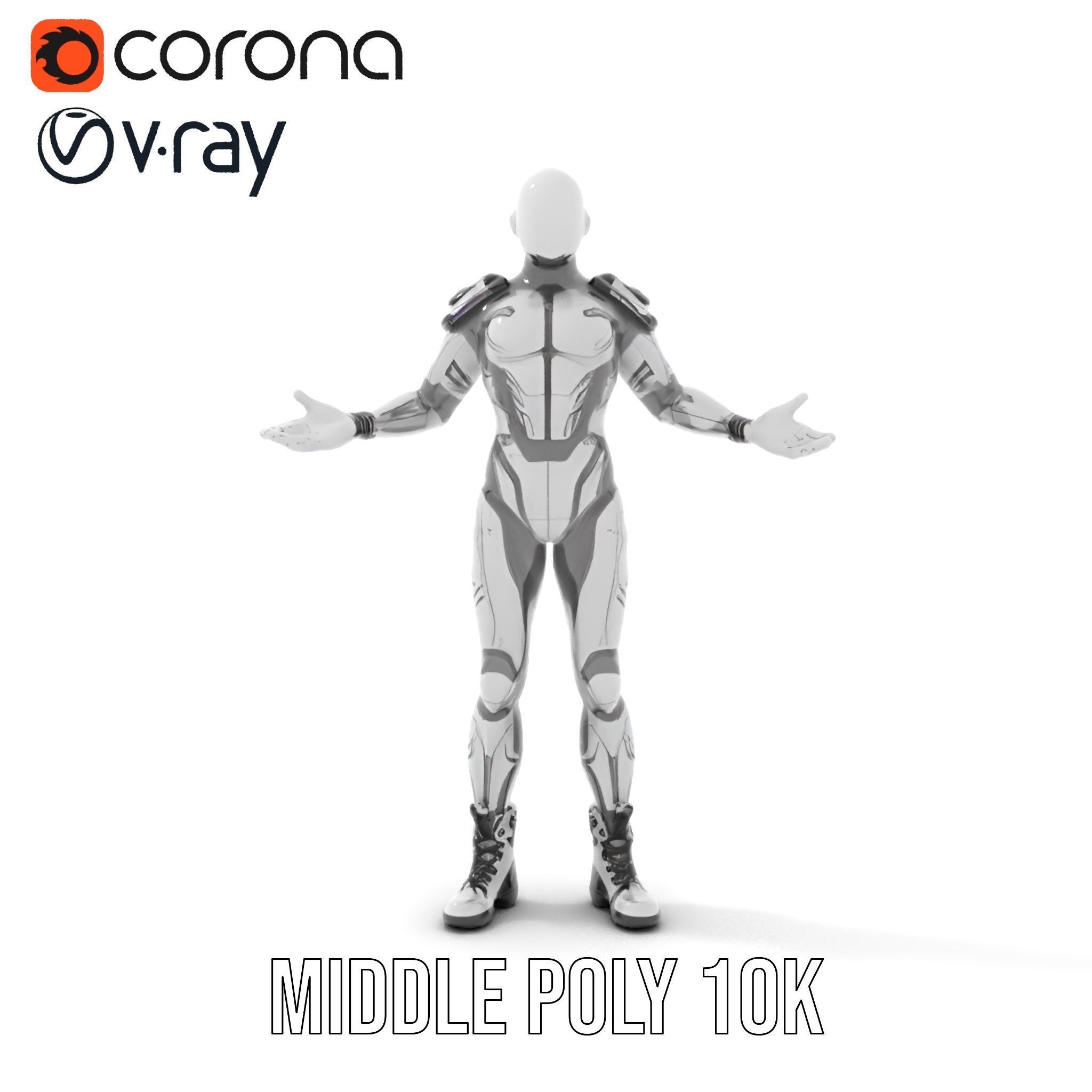 Futuristic Faceless Rigged and Animated Character Model Low-poly 3D model_24