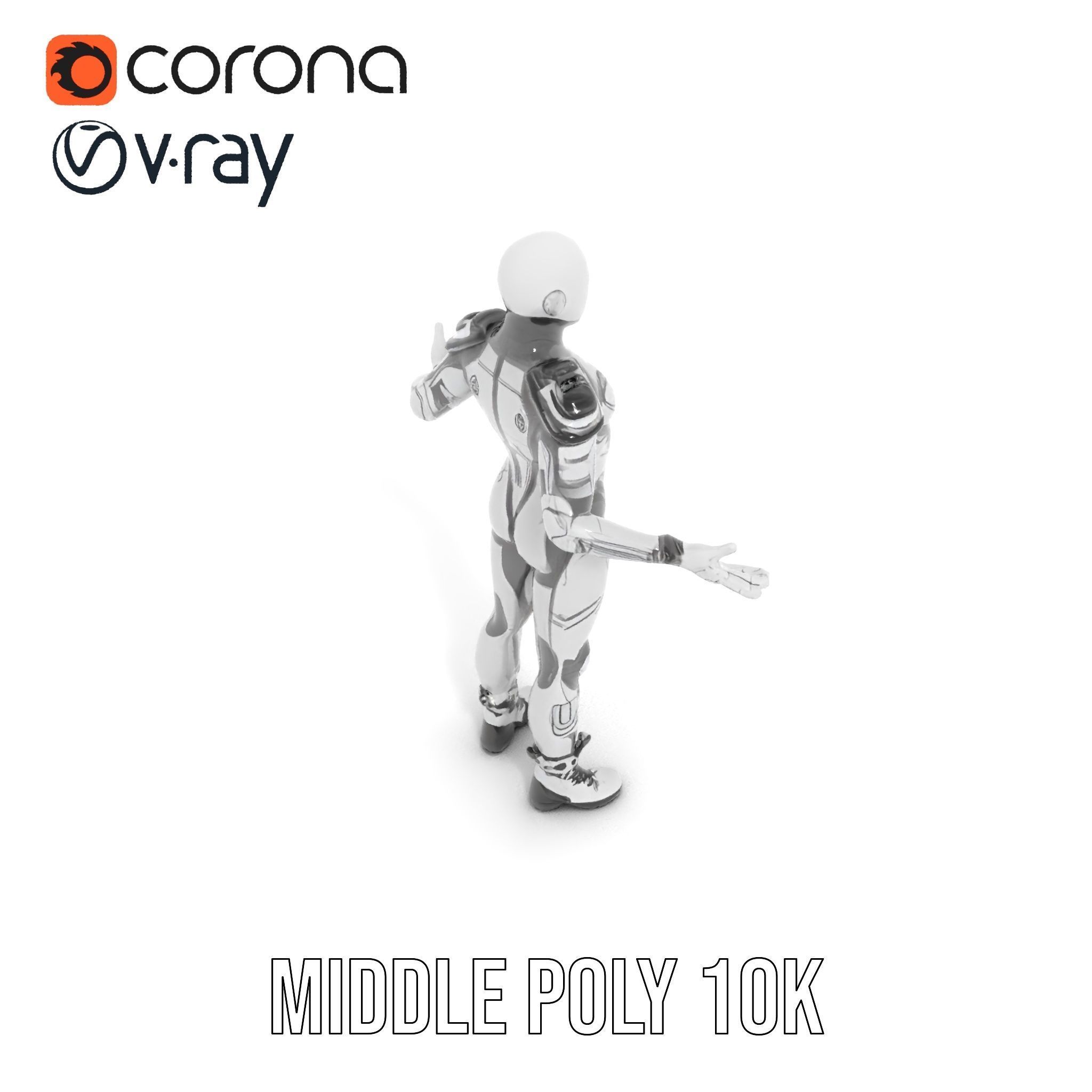 Futuristic Faceless Rigged and Animated Character Model Low-poly 3D model_13