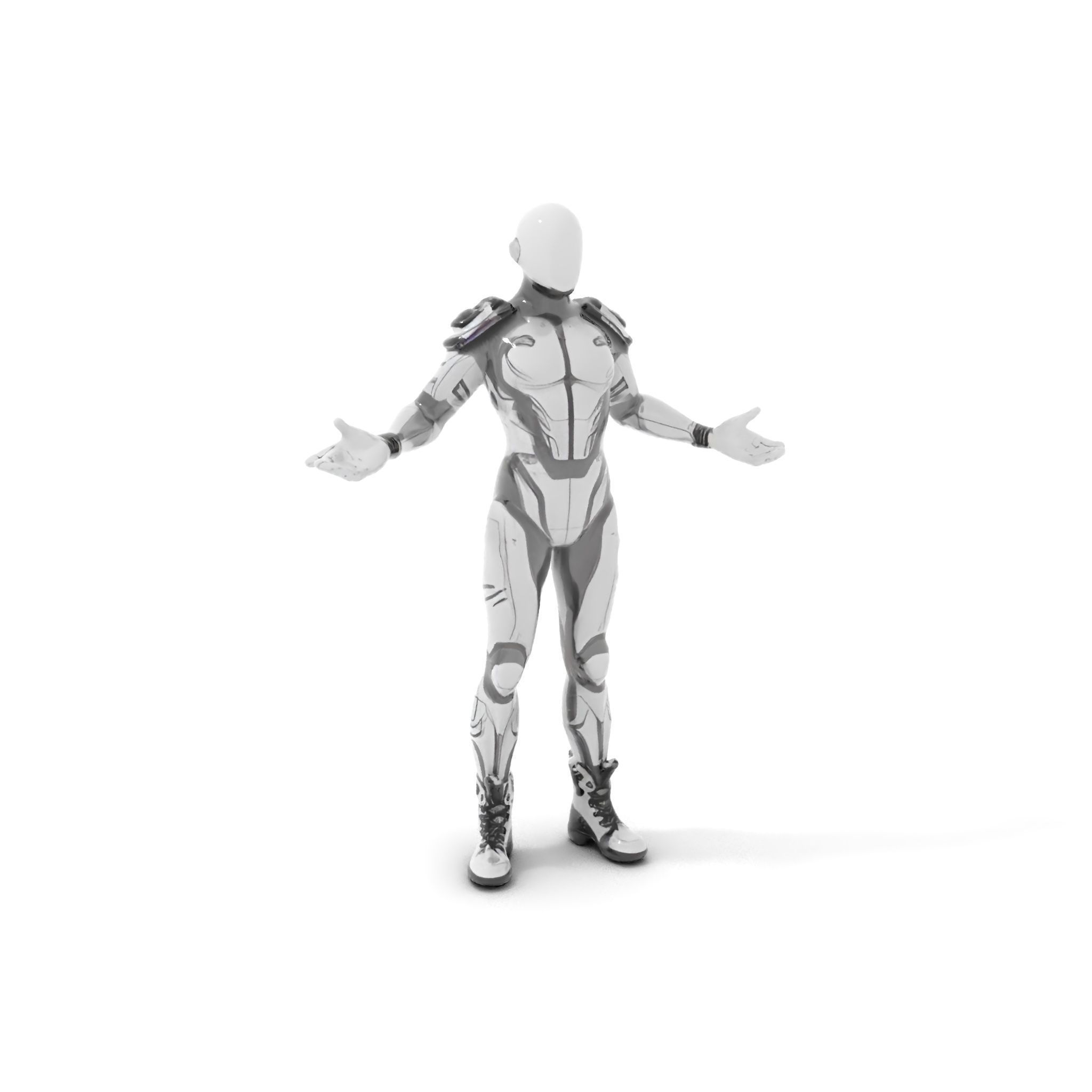 Futuristic Faceless Rigged and Animated Character Model Low-poly 3D model_18