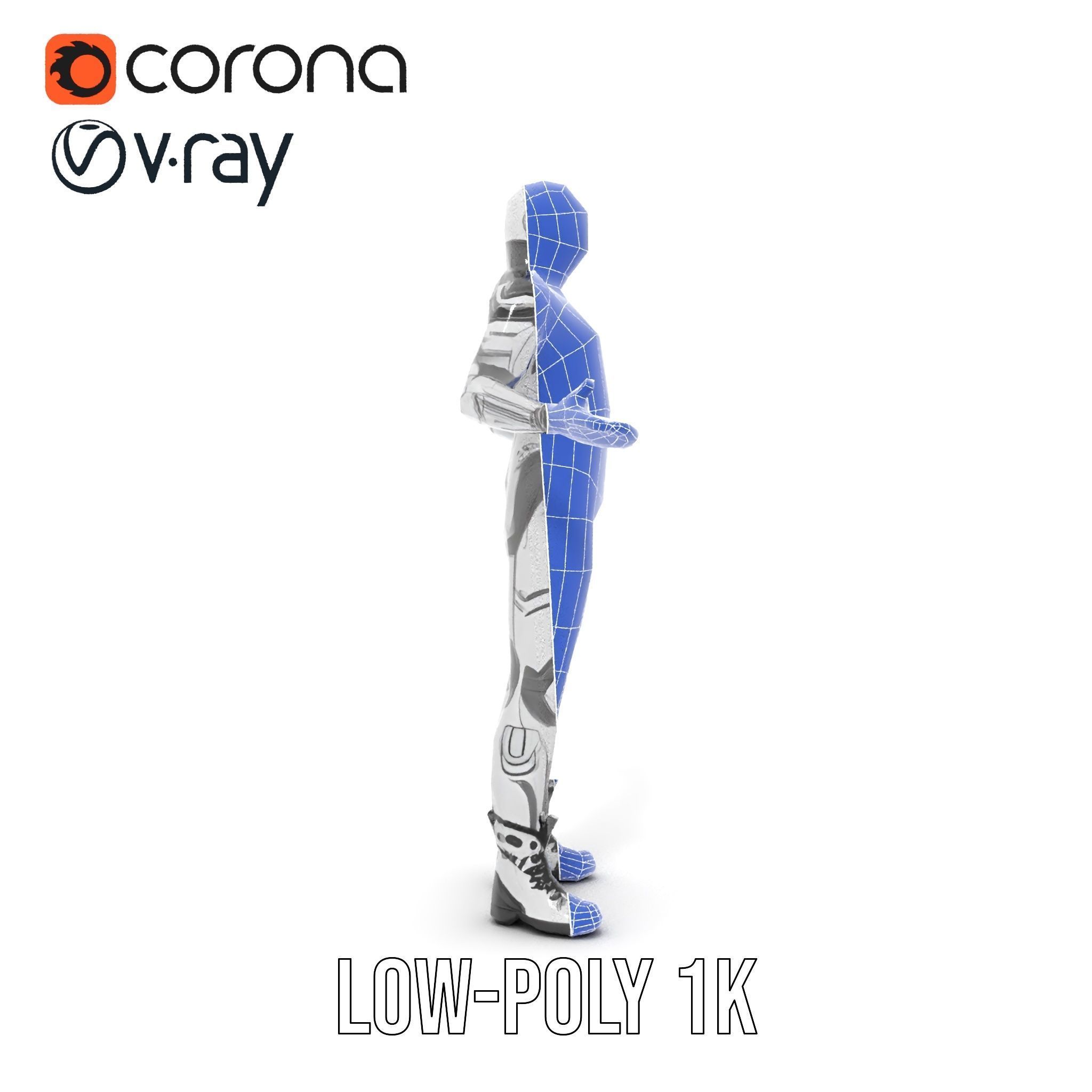 Futuristic Faceless Rigged and Animated Character Model Low-poly 3D model_28