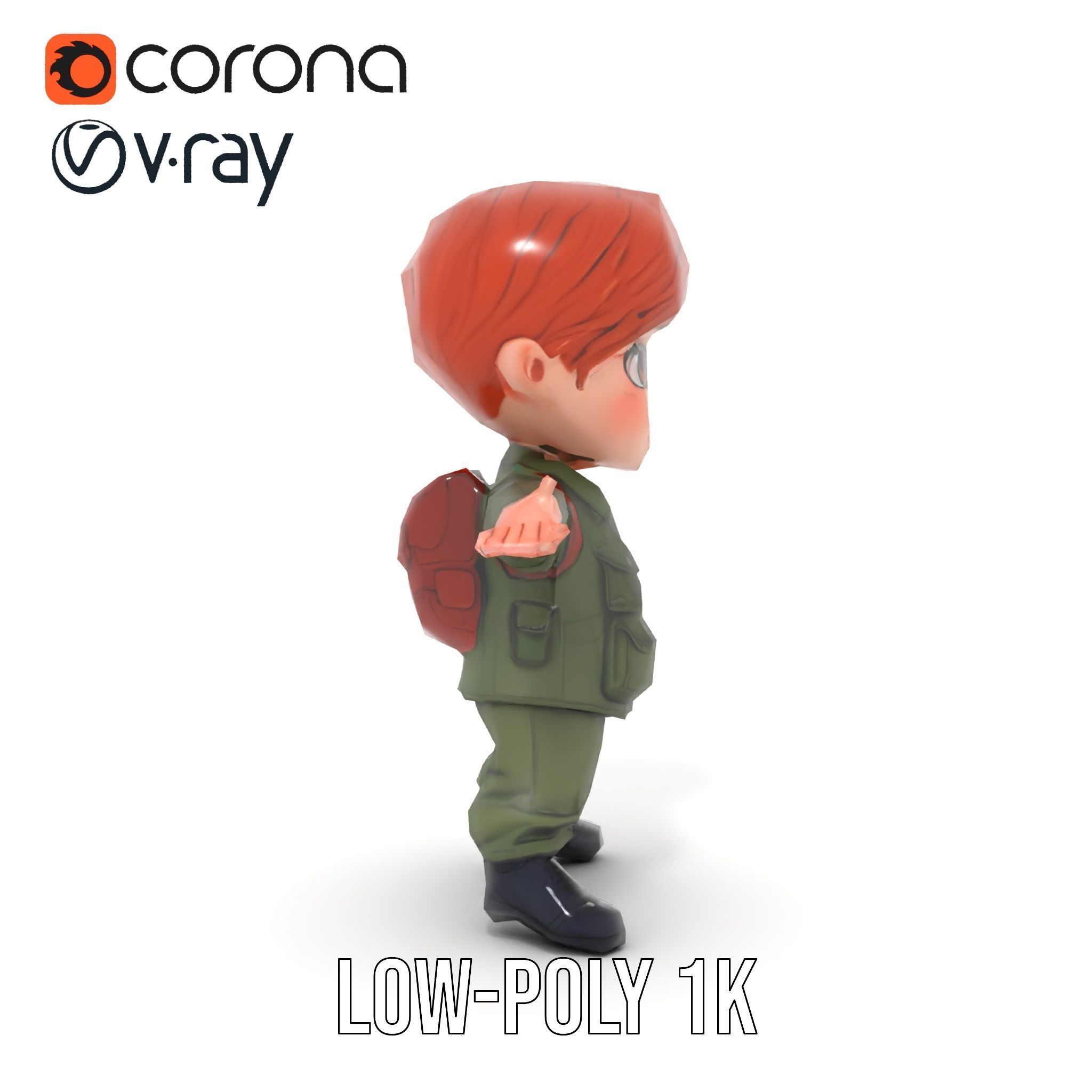 Young Soldier Character Rigged and Animated D Model Low-poly 3D model_8