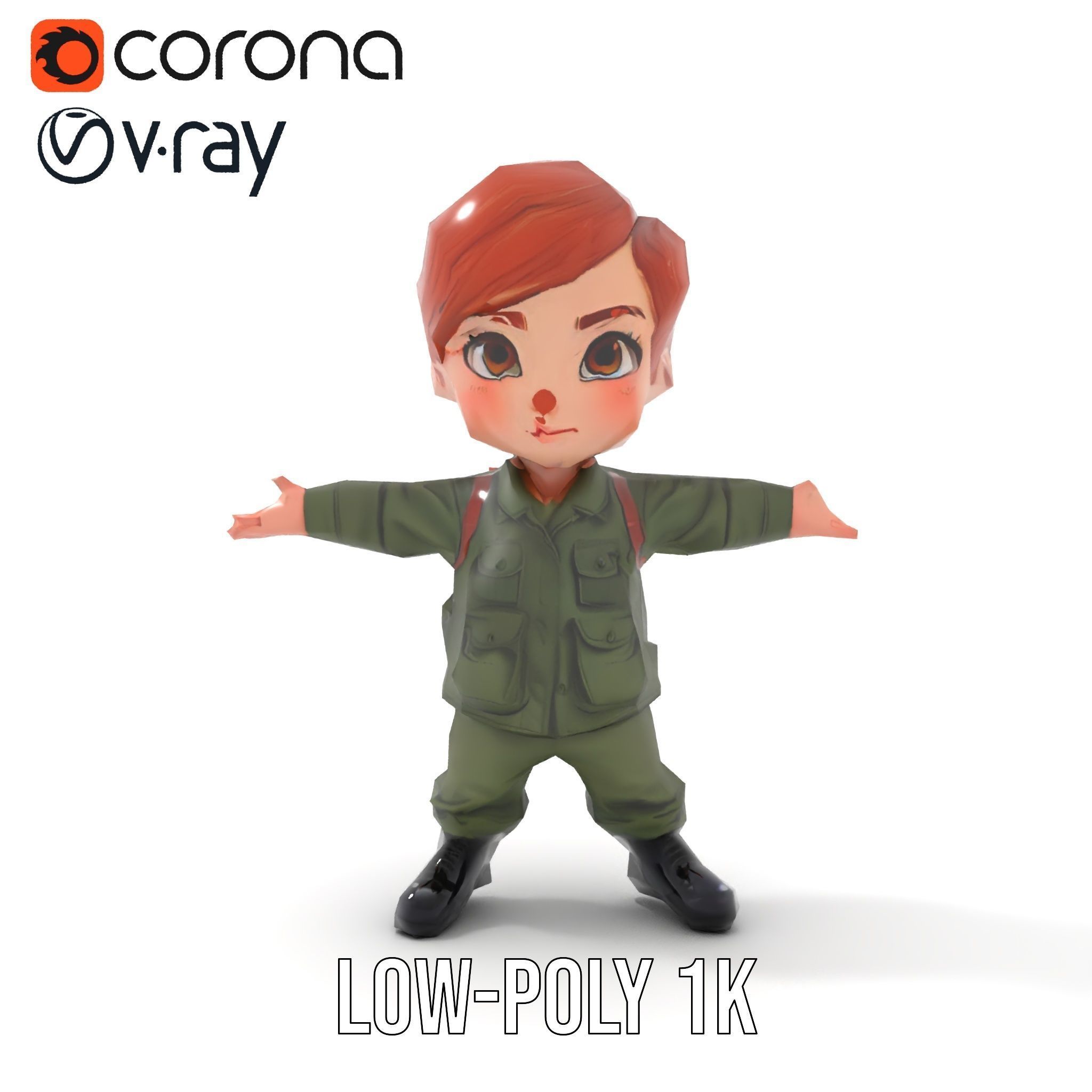 Young Soldier Character Rigged and Animated D Model Low-poly 3D model_11