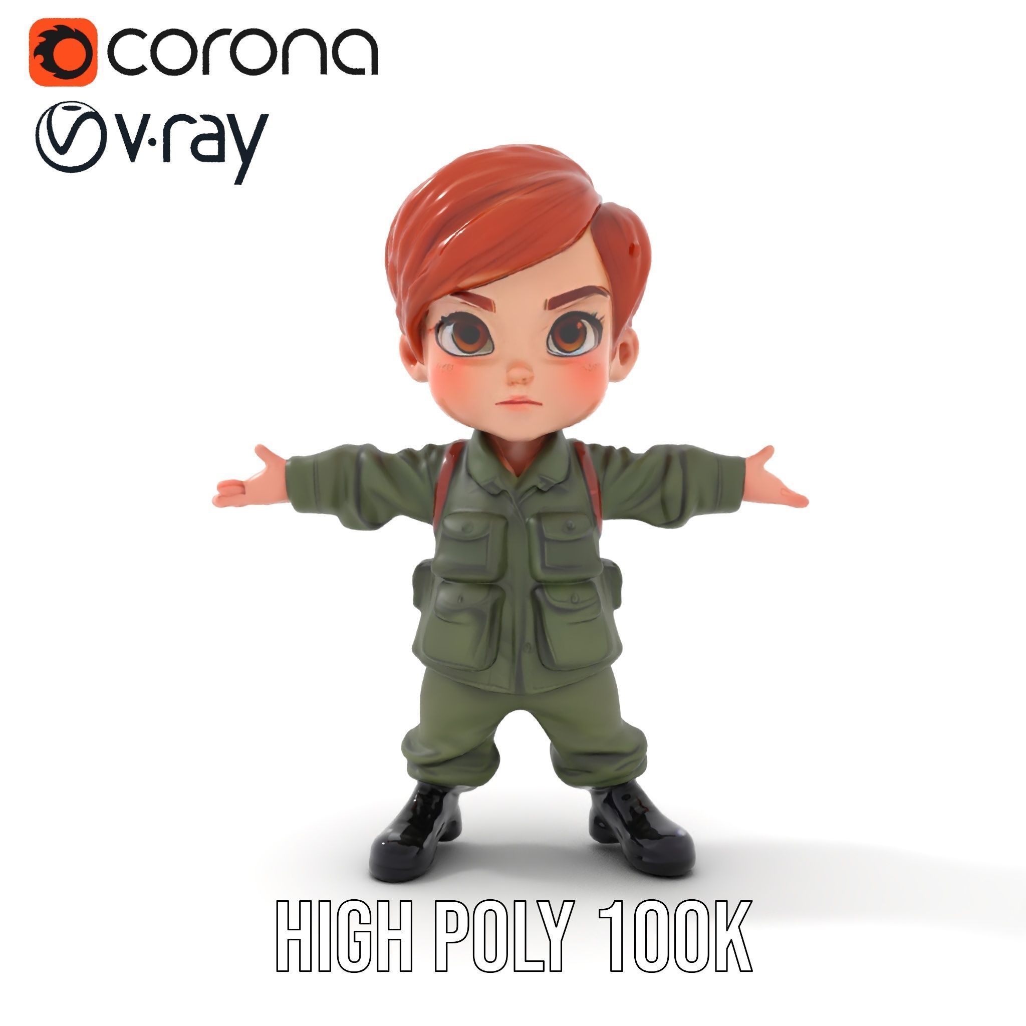 Young Soldier Character Rigged and Animated D Model Low-poly 3D model_28