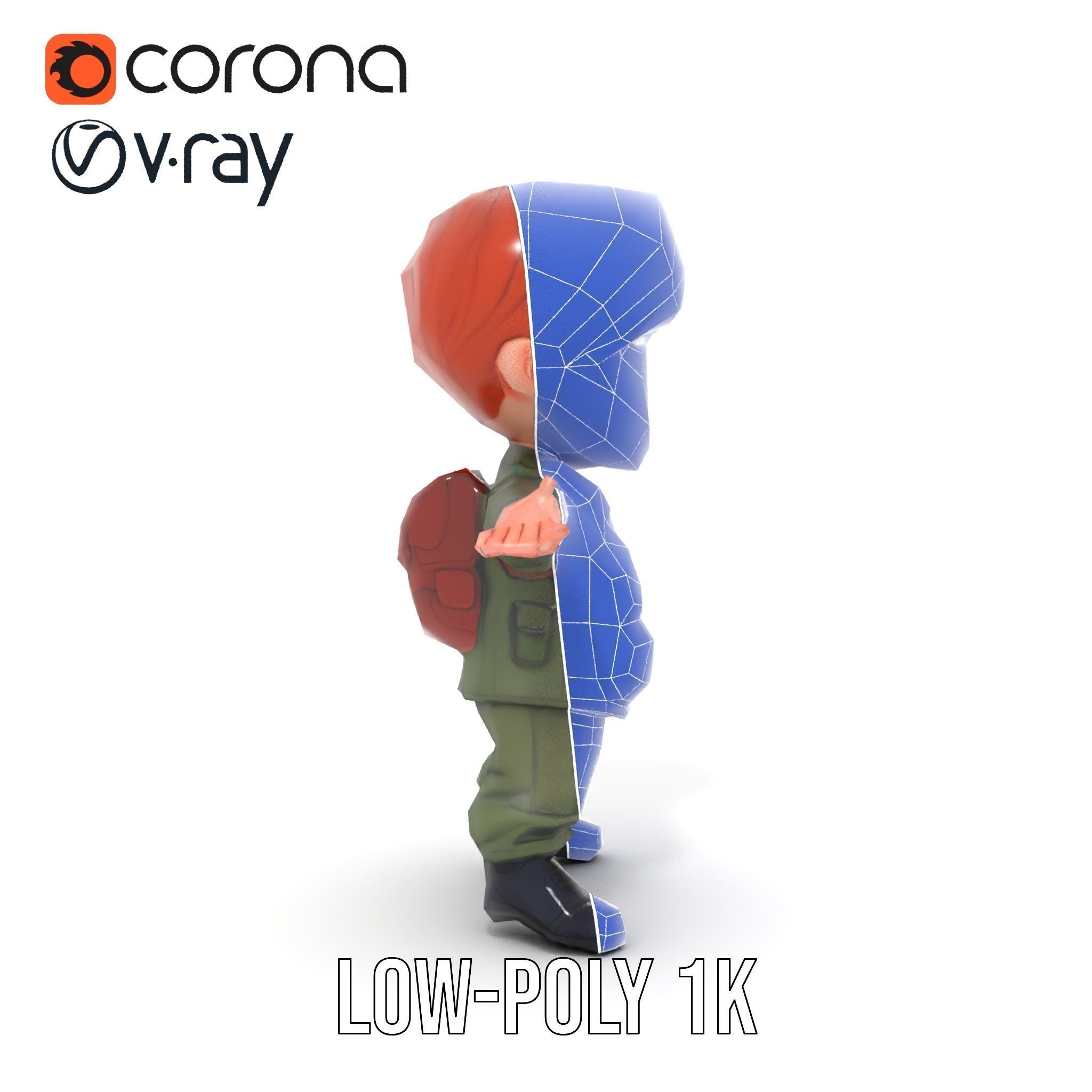 Young Soldier Character Rigged and Animated D Model Low-poly 3D model_19