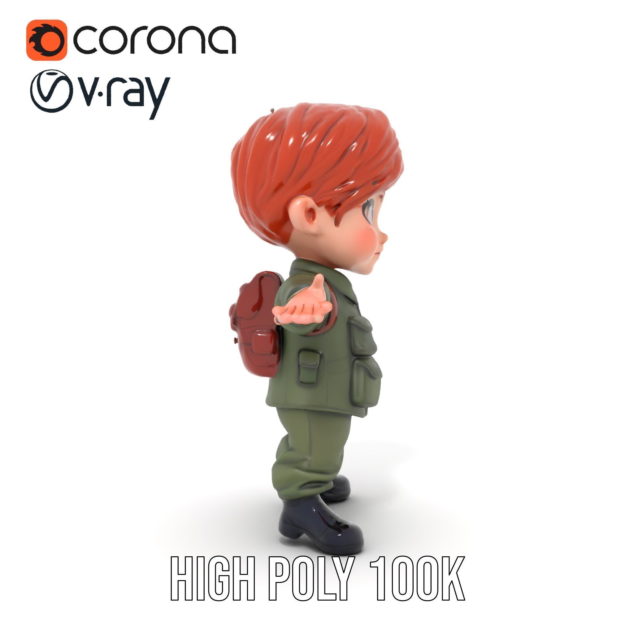 Young Soldier Character Rigged and Animated D Model Low-poly 3D model_36