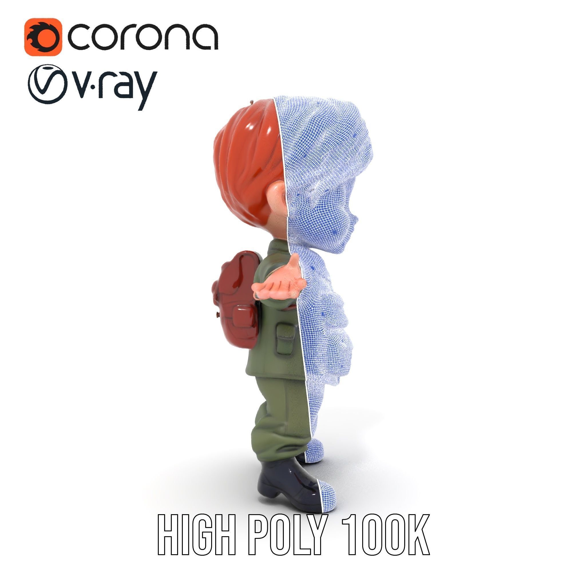 Young Soldier Character Rigged and Animated D Model Low-poly 3D model_33