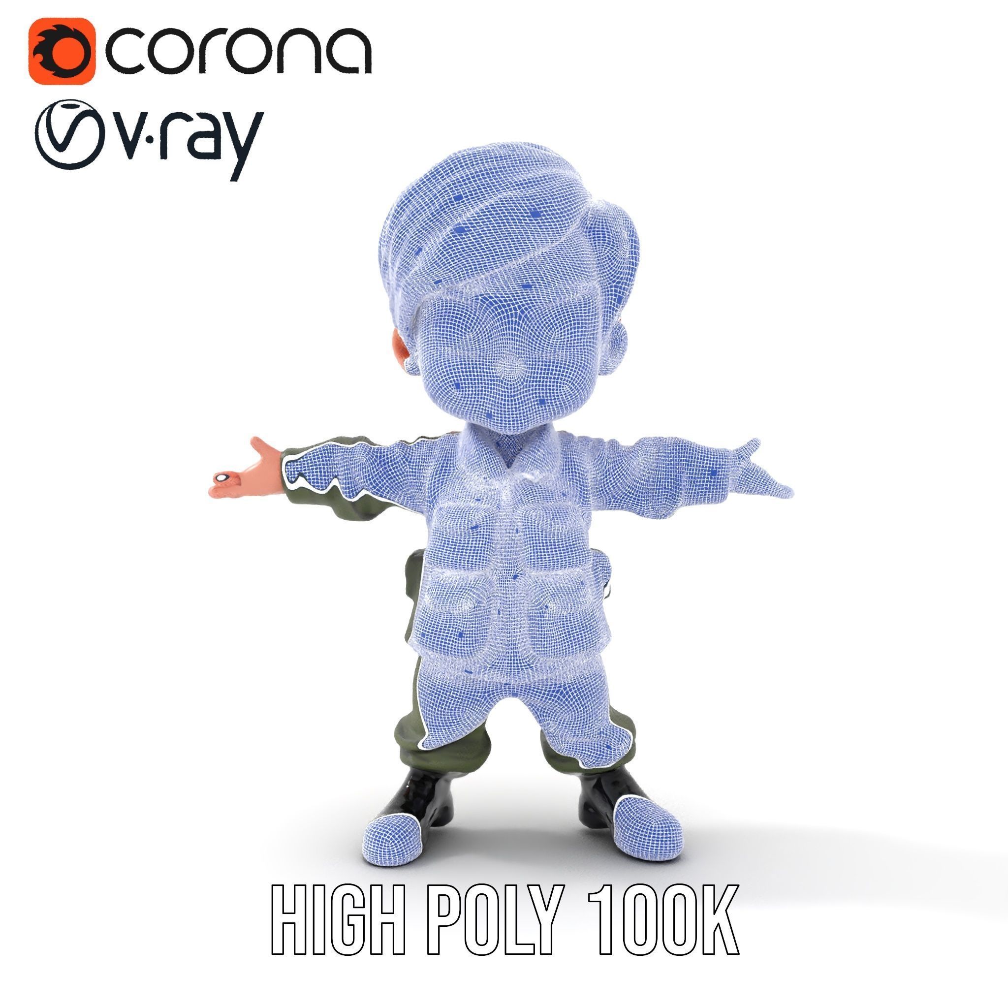 Young Soldier Character Rigged and Animated D Model Low-poly 3D model_23