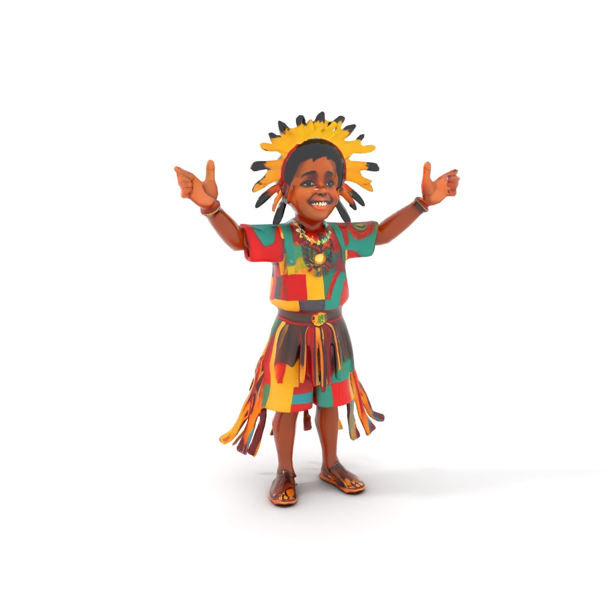 Colorful Tribal Child Character Rigged and Animated Model Low-poly 3D model_18