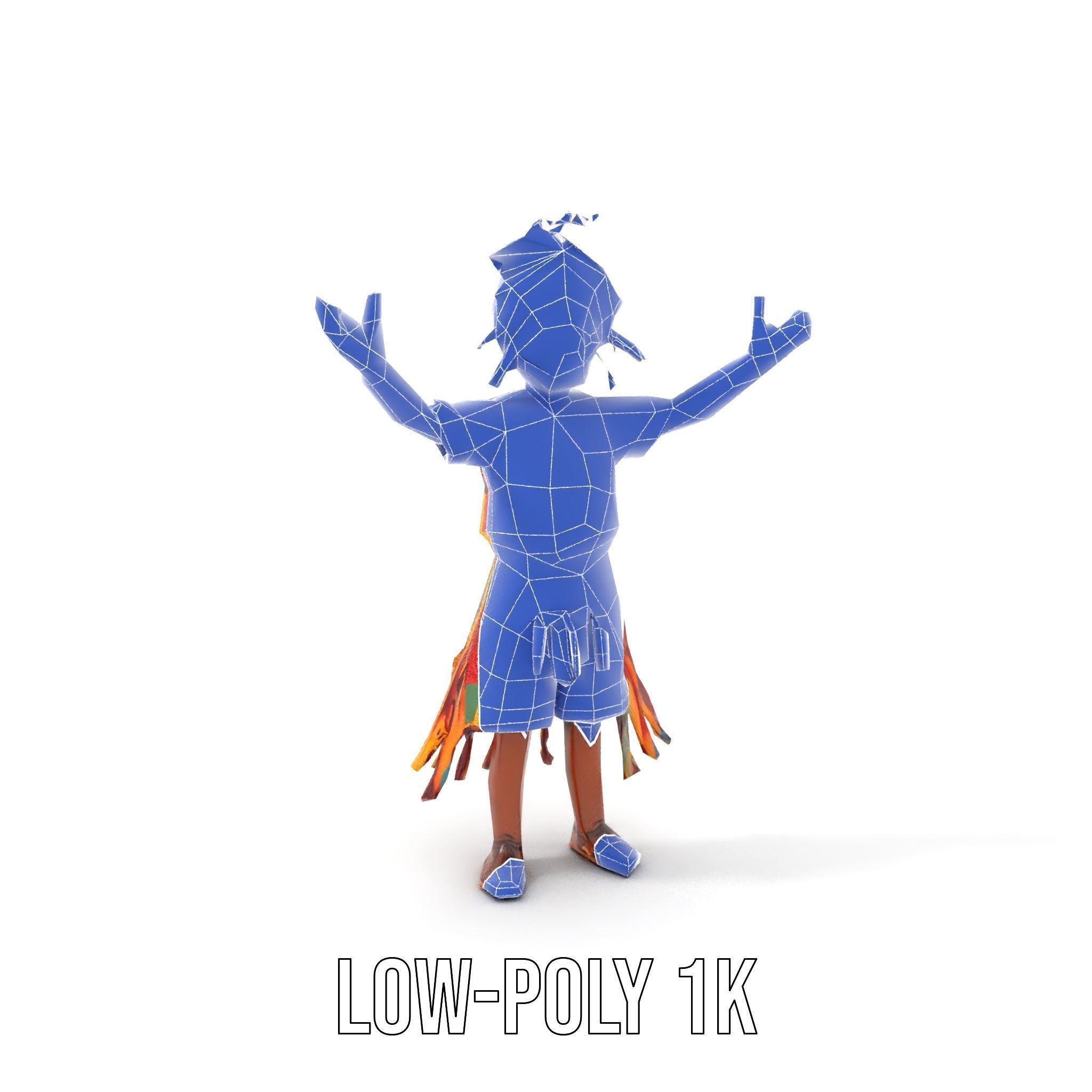 Colorful Tribal Child Character Rigged and Animated Model Low-poly 3D model_31