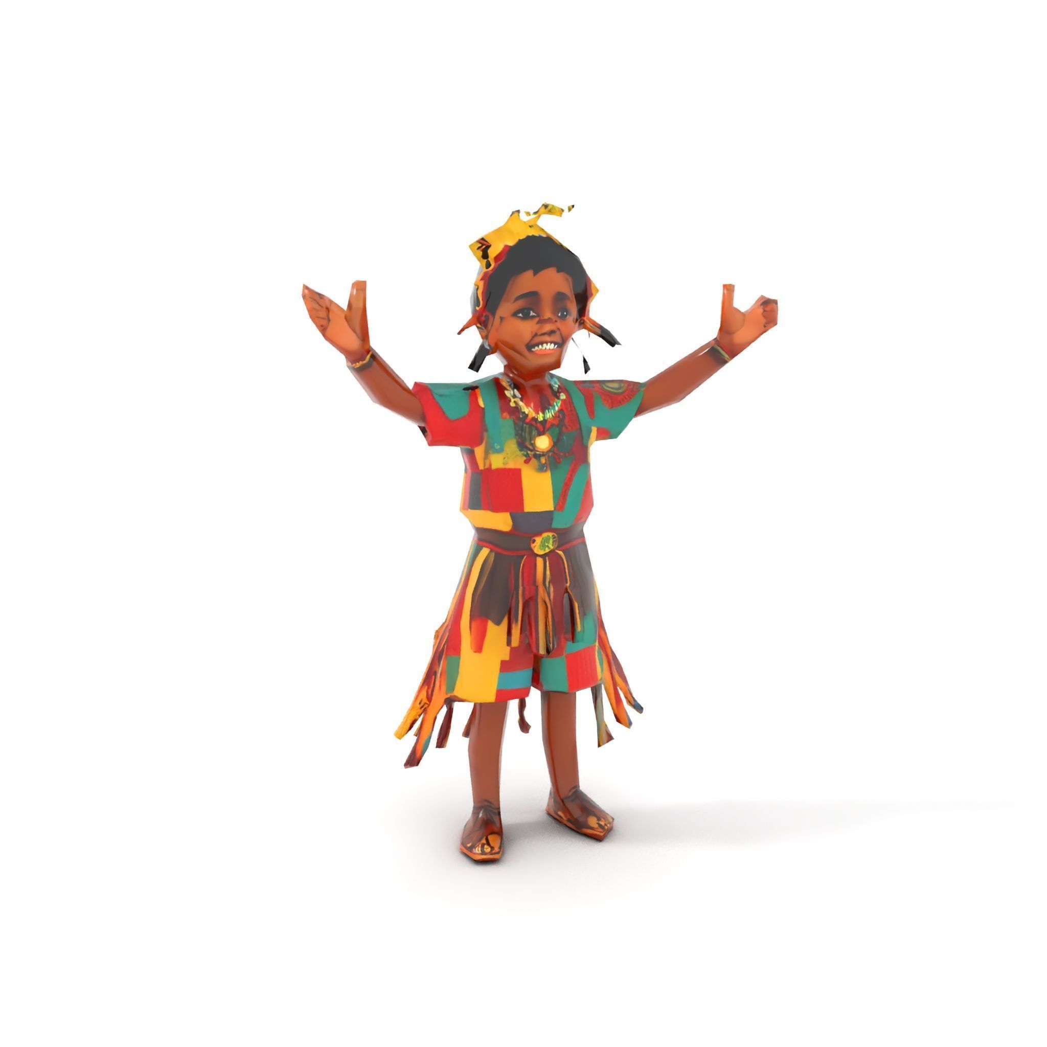 Colorful Tribal Child Character Rigged and Animated Model Low-poly 3D model_7