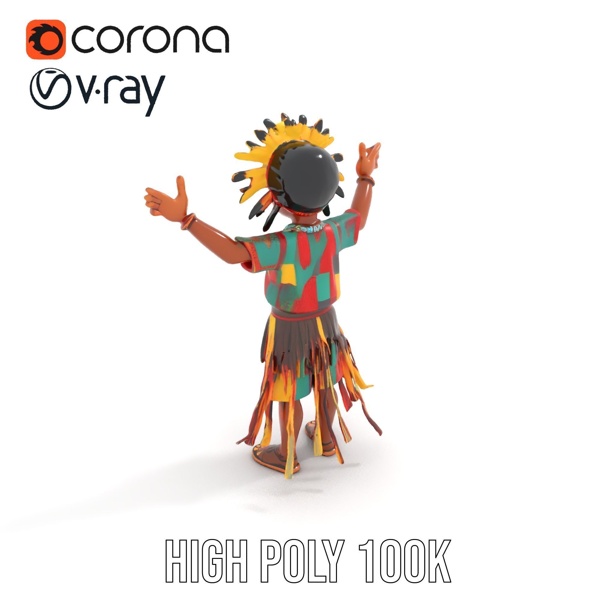 Colorful Tribal Child Character Rigged and Animated Model Low-poly 3D model_26