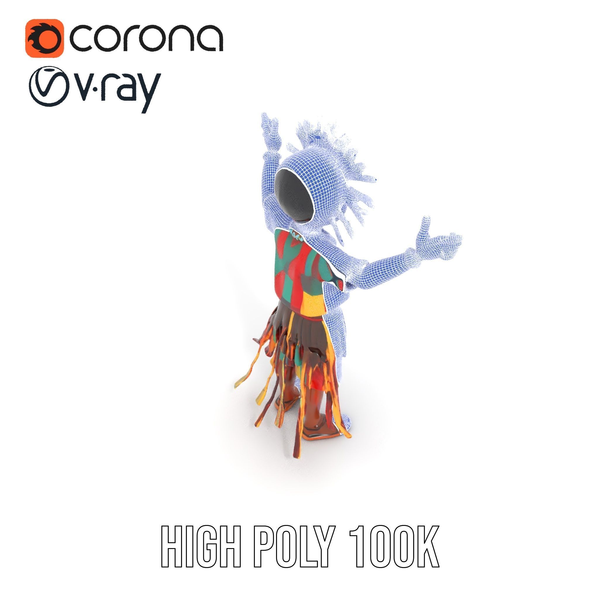 Colorful Tribal Child Character Rigged and Animated Model Low-poly 3D model_20