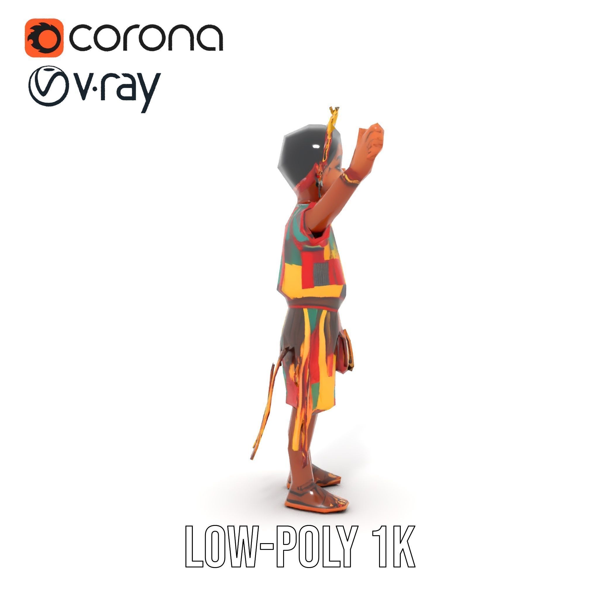 Colorful Tribal Child Character Rigged and Animated Model Low-poly 3D model_28