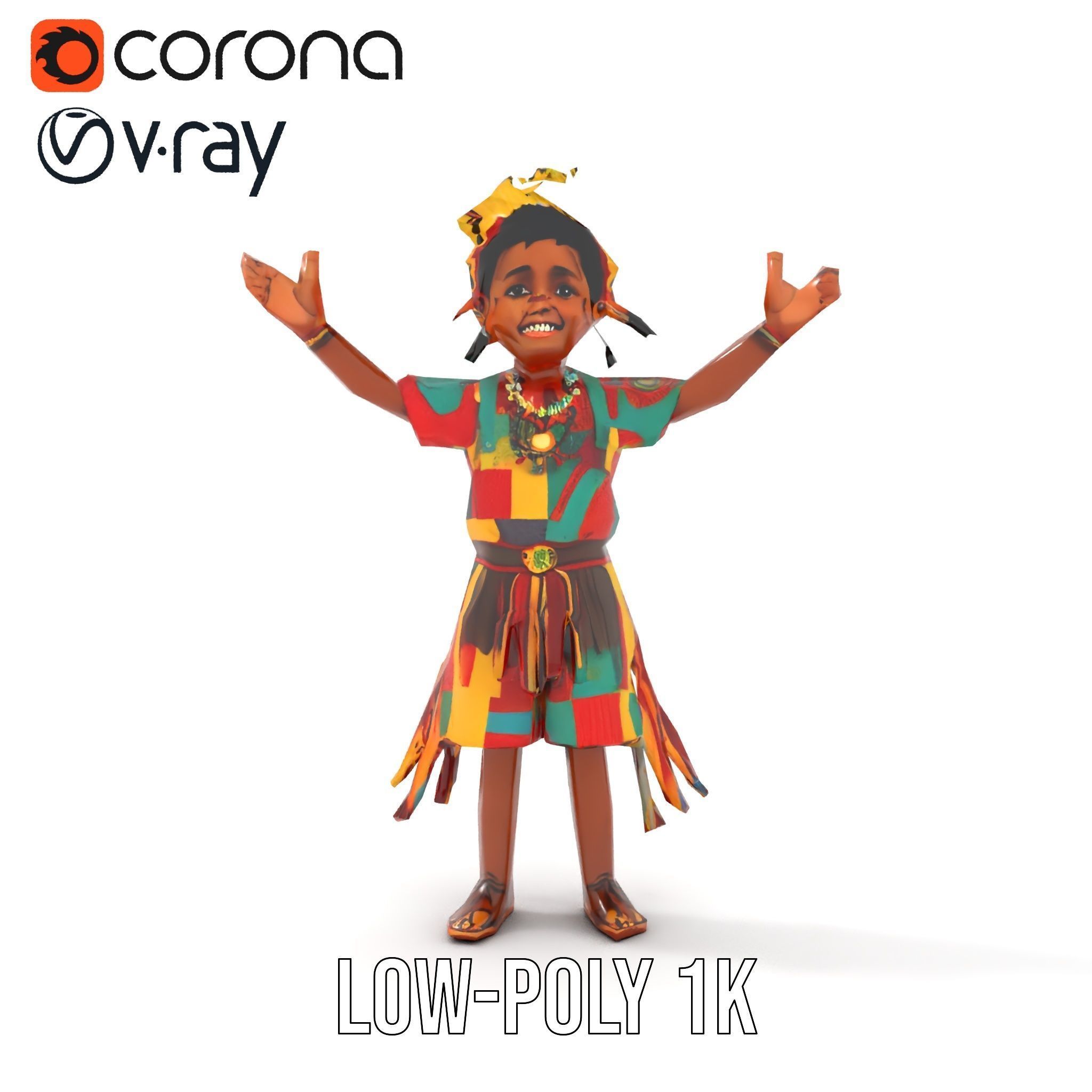 Colorful Tribal Child Character Rigged and Animated Model Low-poly 3D model_22