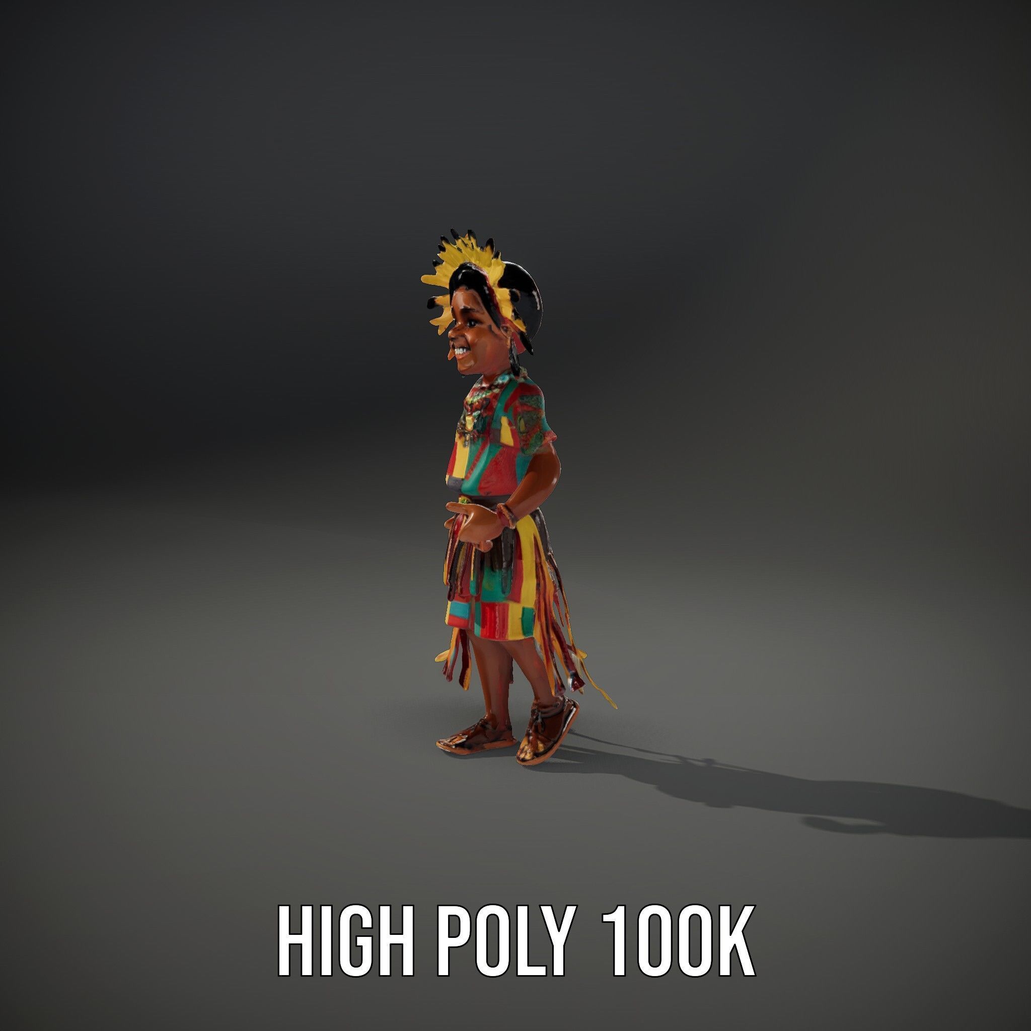 Colorful Tribal Child Character Rigged and Animated Model Low-poly 3D model_10