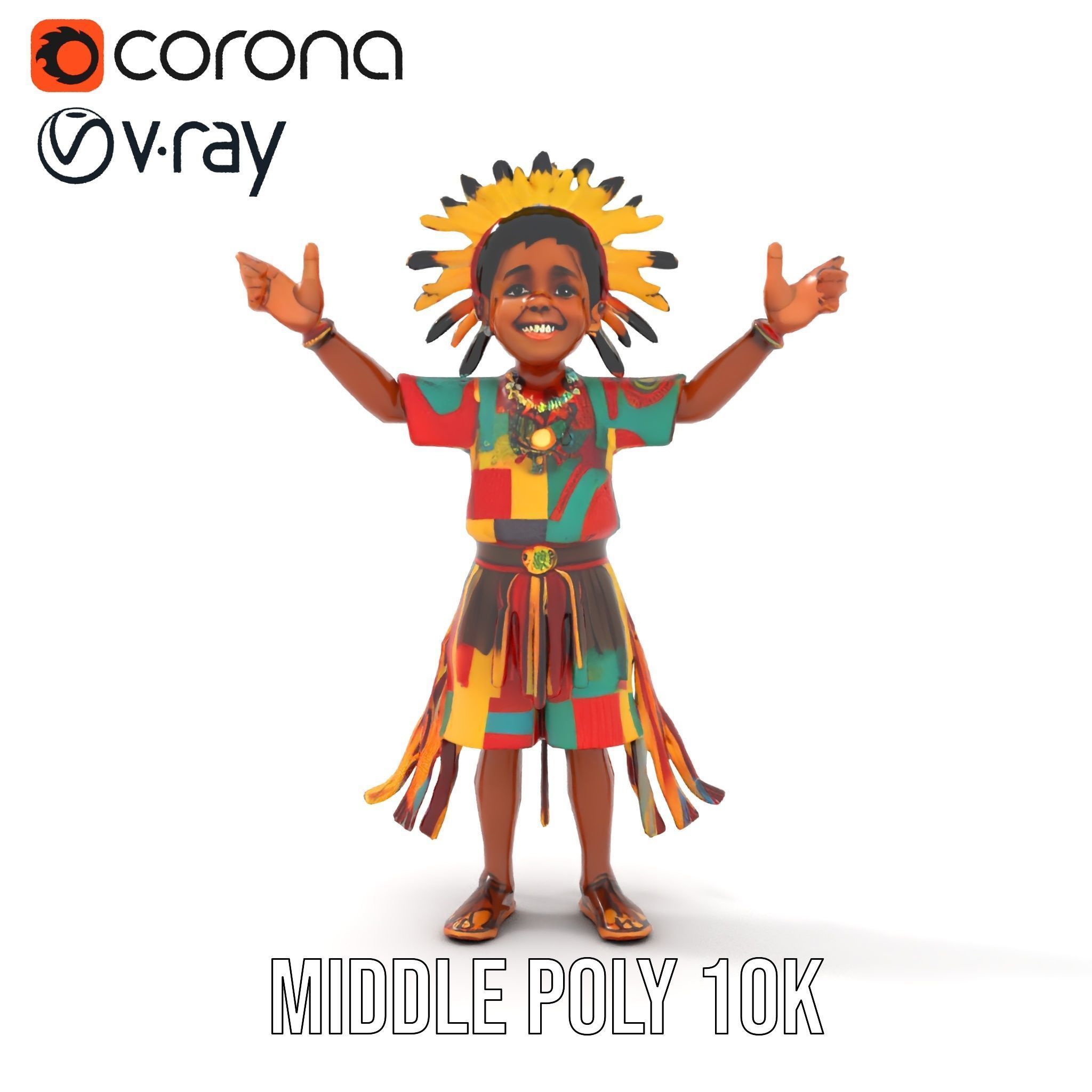Colorful Tribal Child Character Rigged and Animated Model Low-poly 3D model_15