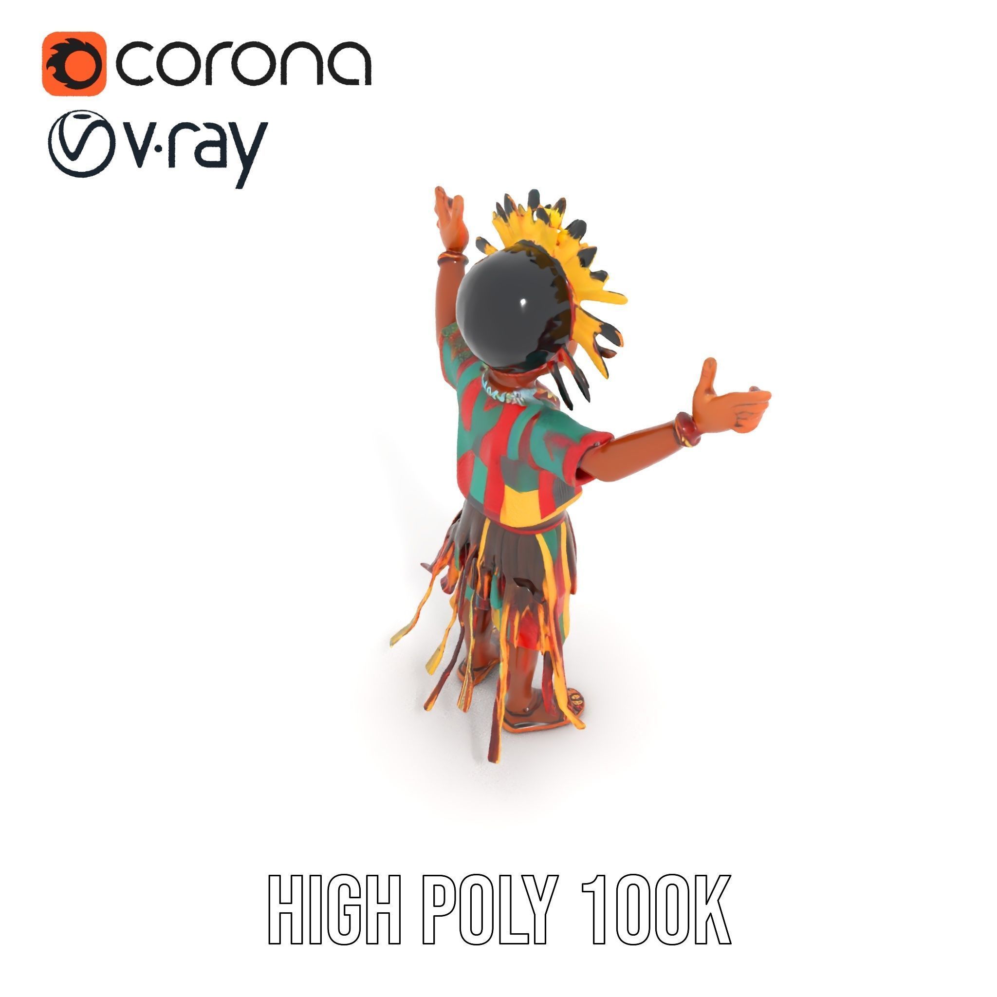 Colorful Tribal Child Character Rigged and Animated Model Low-poly 3D model_29