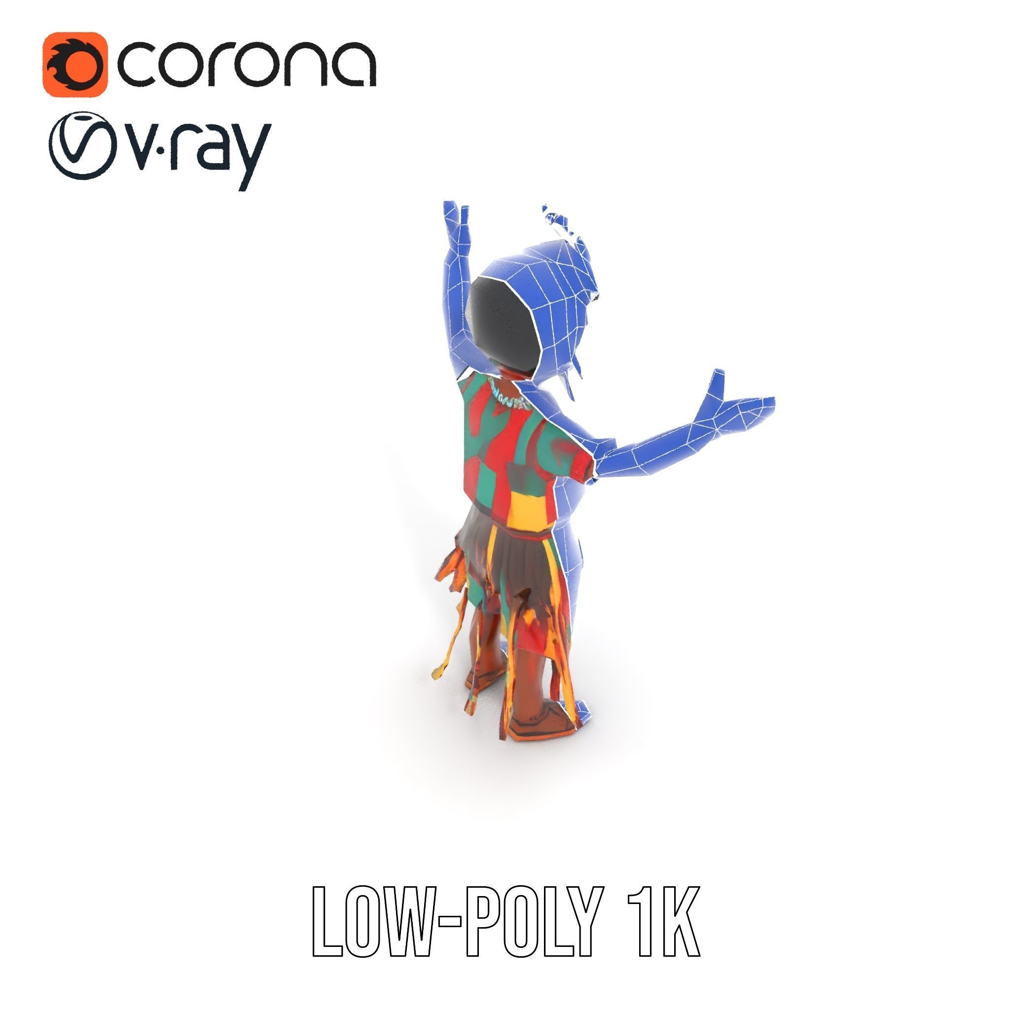 Colorful Tribal Child Character Rigged and Animated Model Low-poly 3D model_14