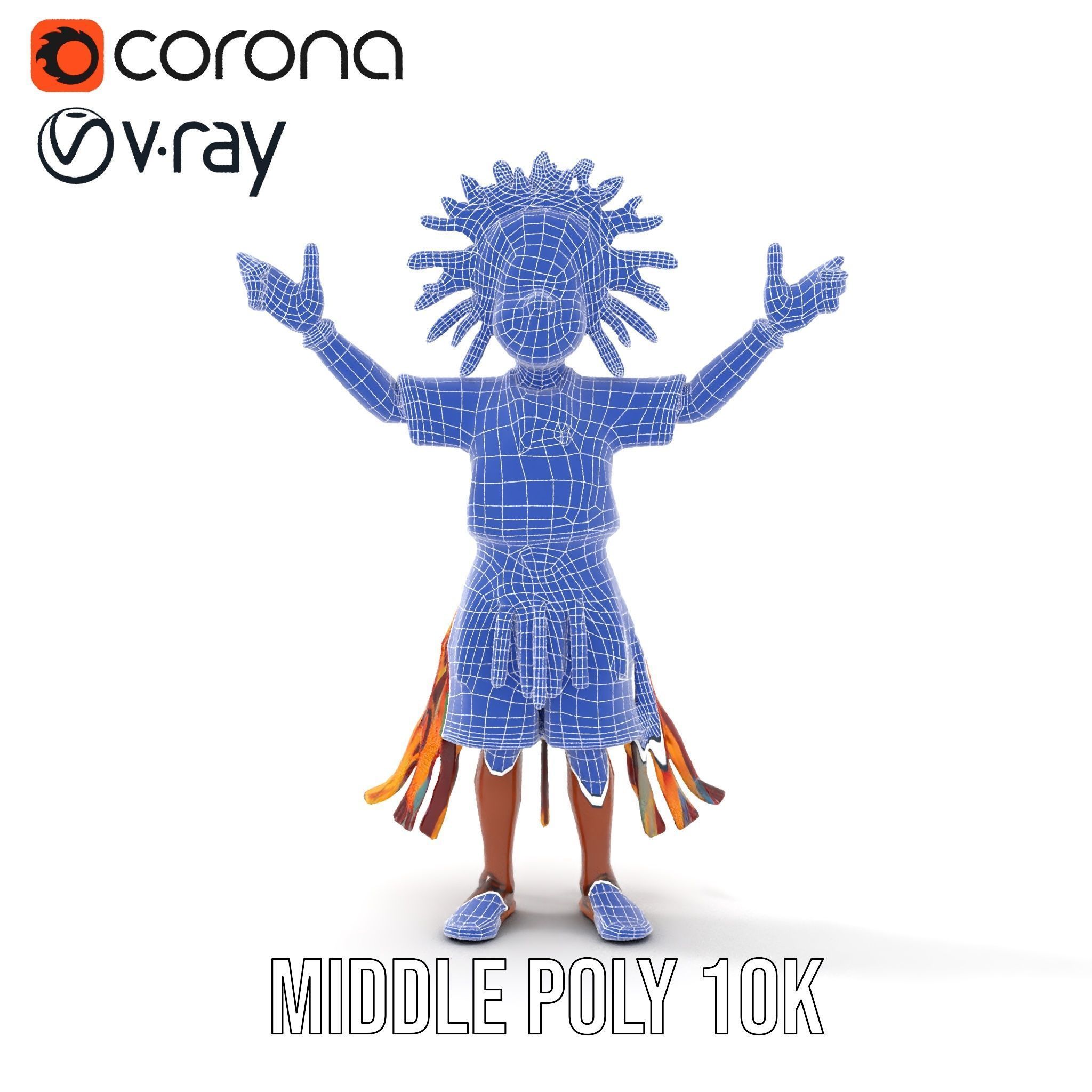 Colorful Tribal Child Character Rigged and Animated Model Low-poly 3D model_33