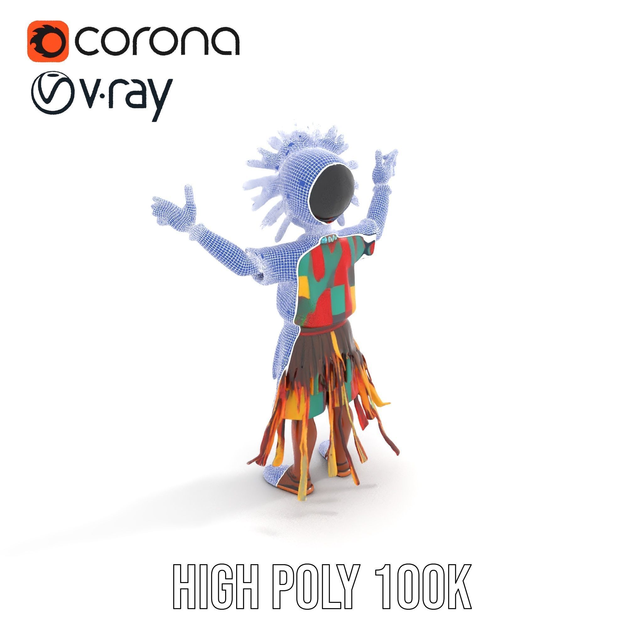 Colorful Tribal Child Character Rigged and Animated Model Low-poly 3D model_32