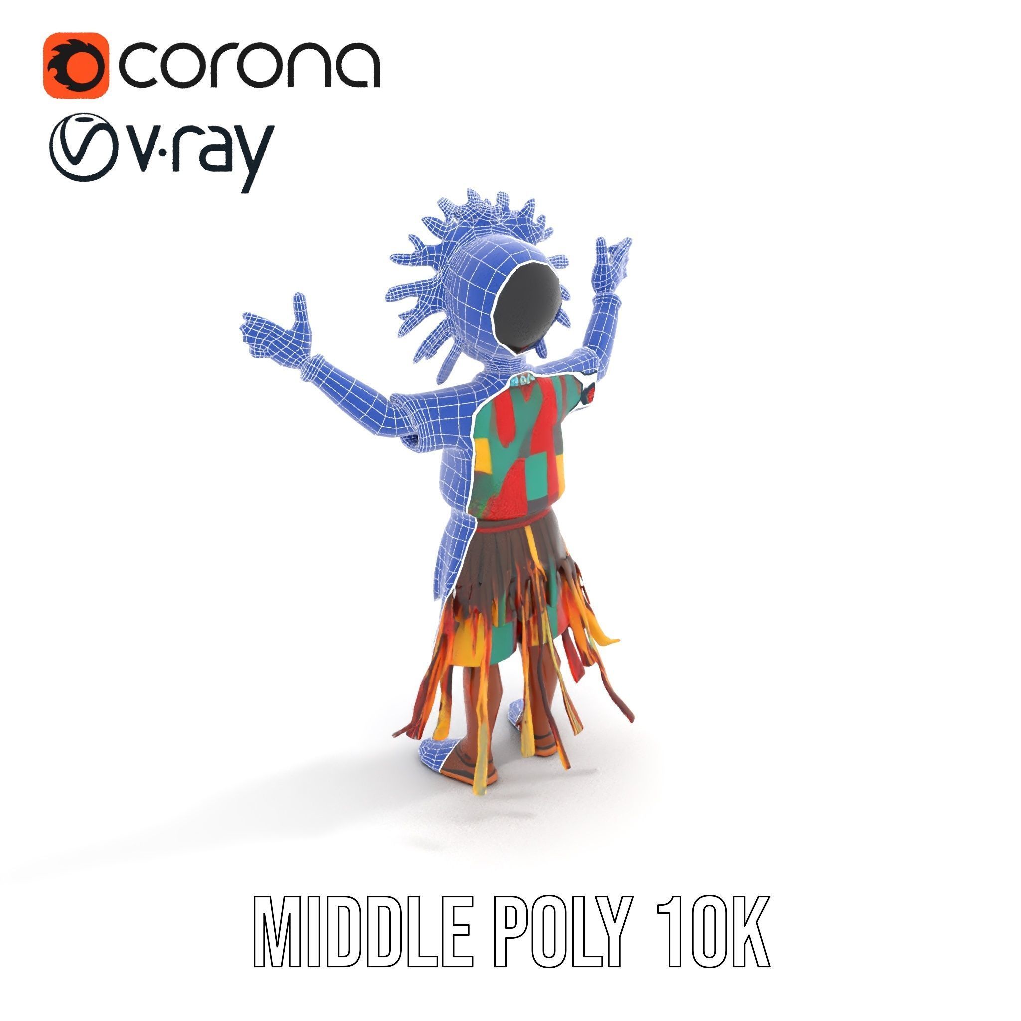 Colorful Tribal Child Character Rigged and Animated Model Low-poly 3D model_11