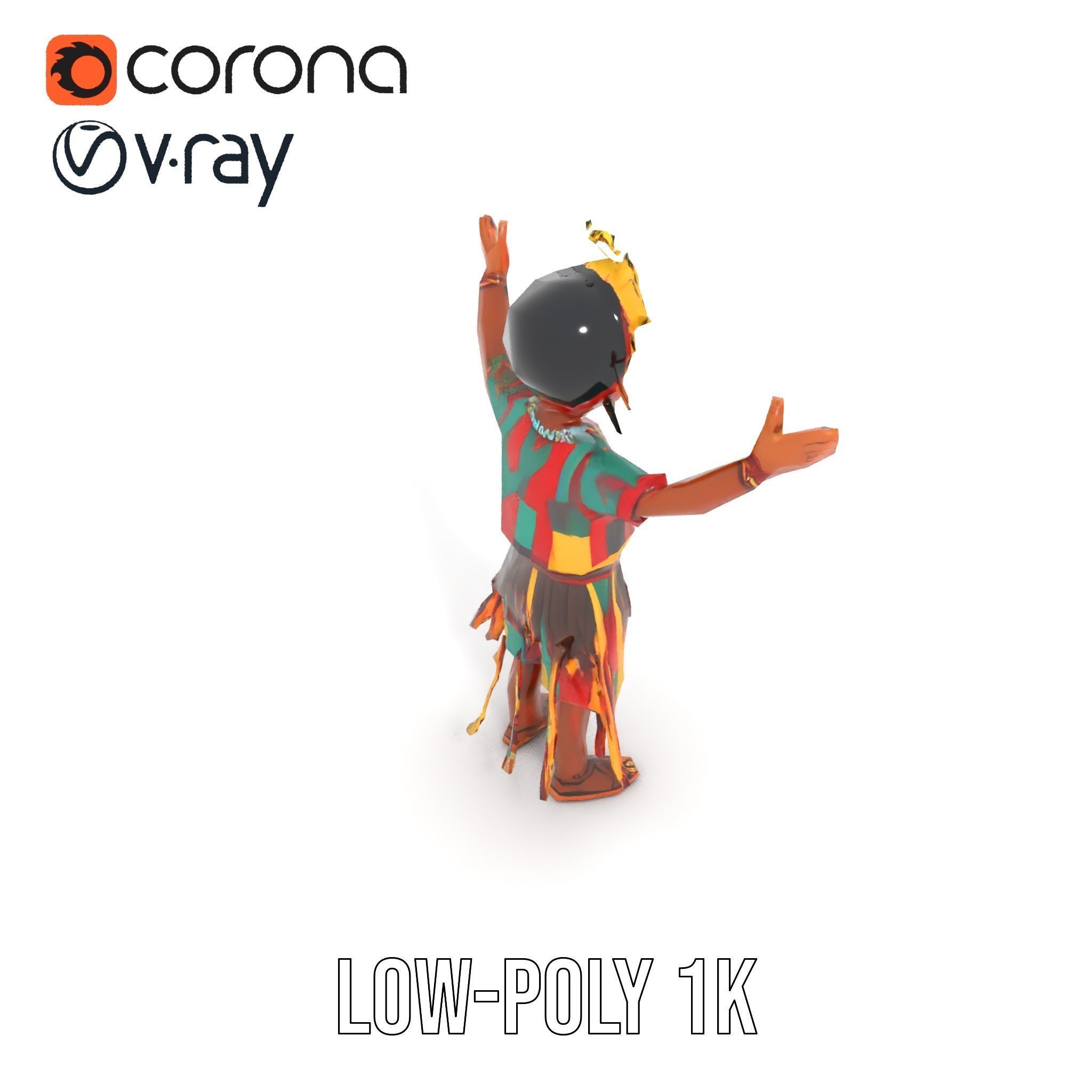 Colorful Tribal Child Character Rigged and Animated Model Low-poly 3D model_12