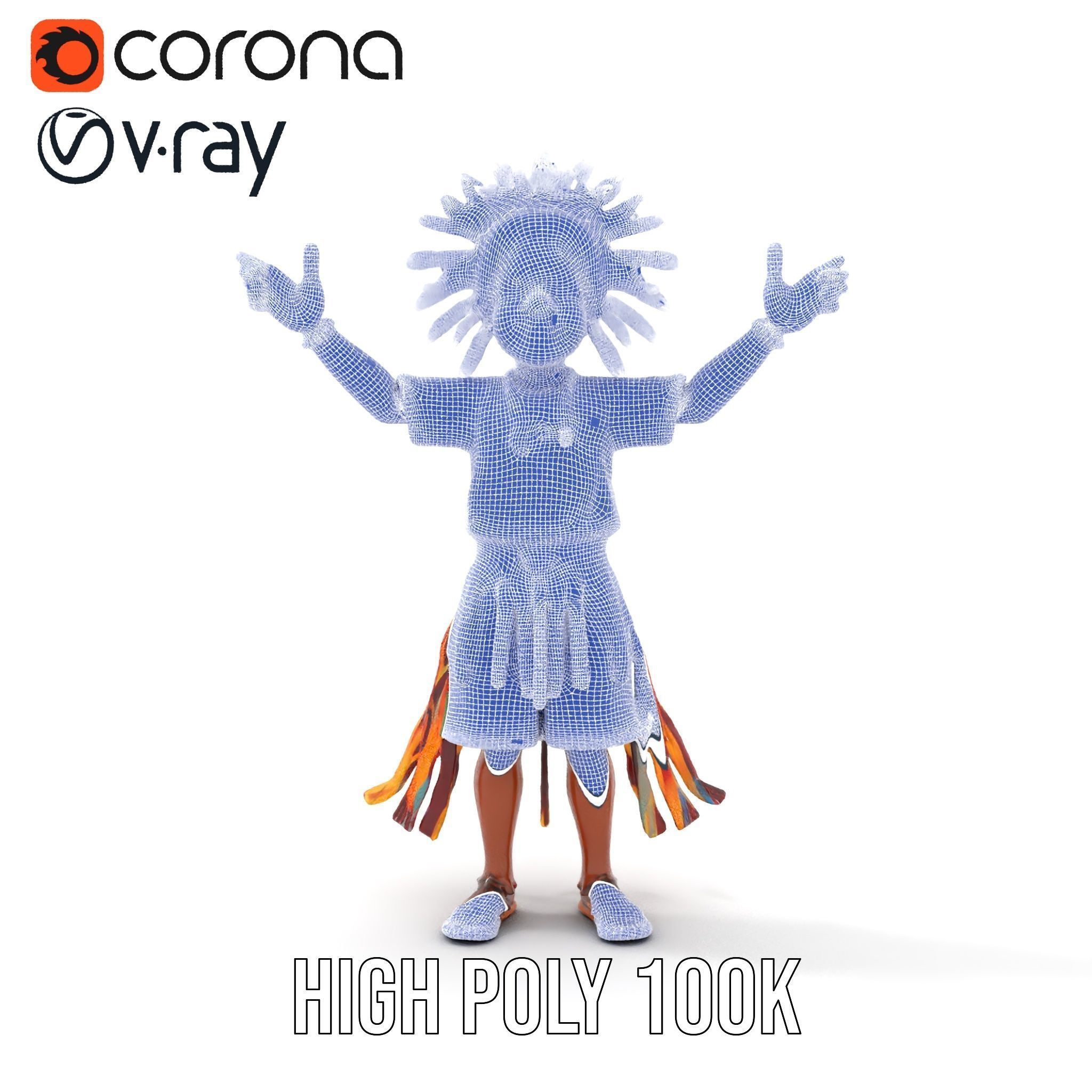 Colorful Tribal Child Character Rigged and Animated Model Low-poly 3D model_36