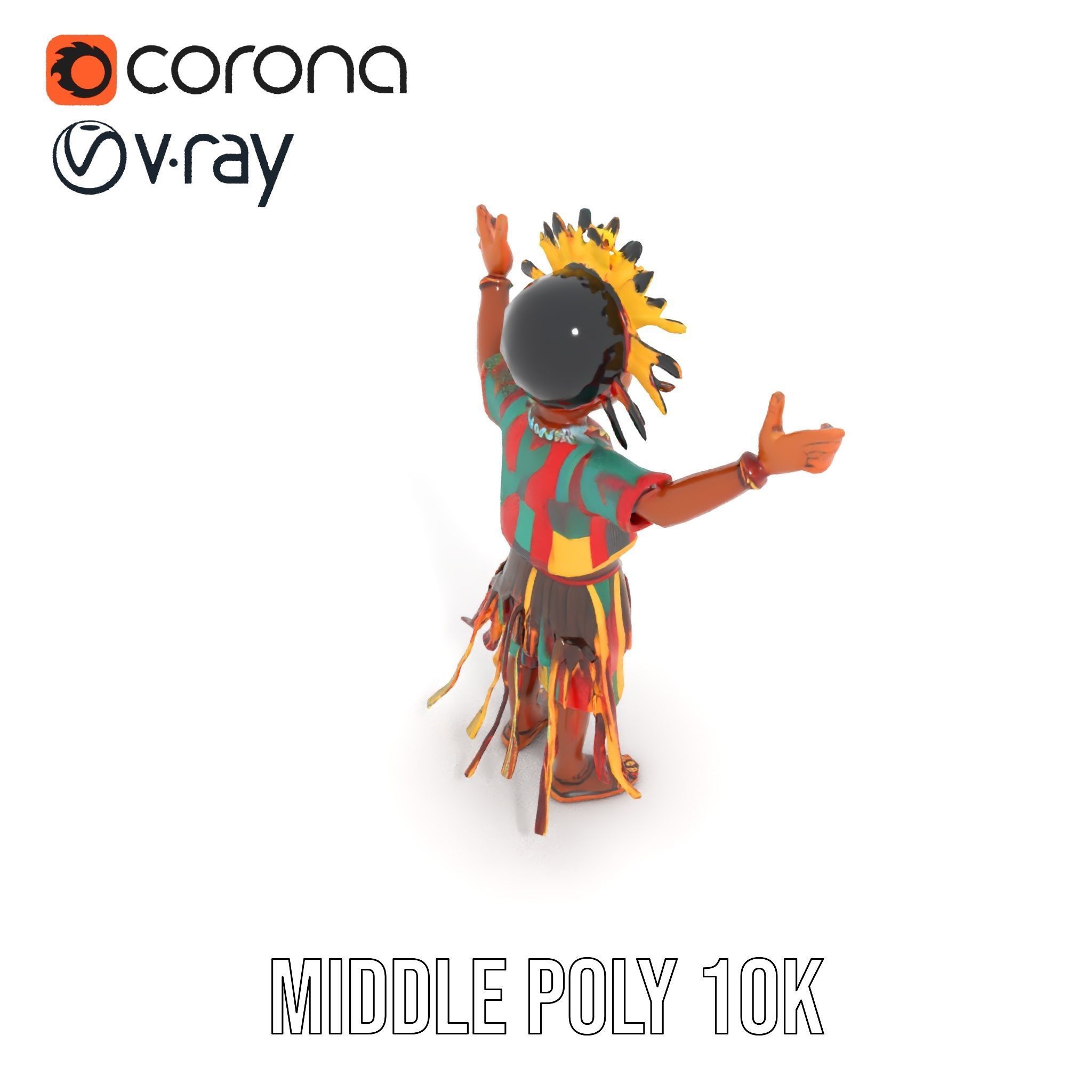 Colorful Tribal Child Character Rigged and Animated Model Low-poly 3D model_24