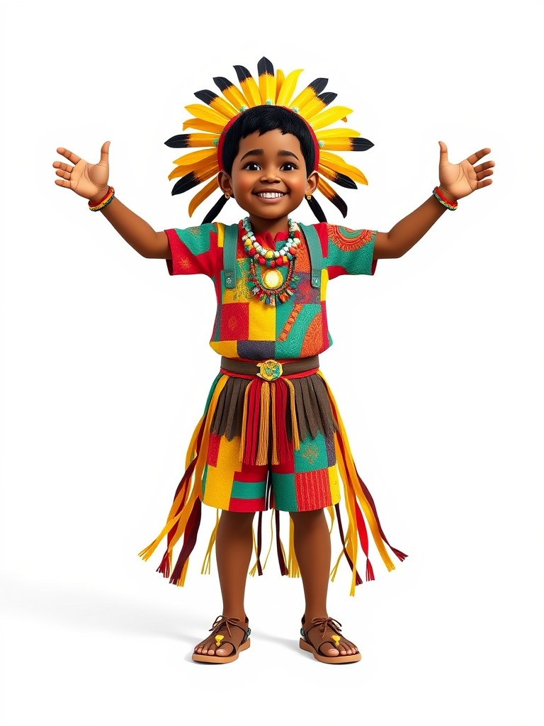Colorful Tribal Child Character Rigged and Animated Model Low-poly 3D model_2