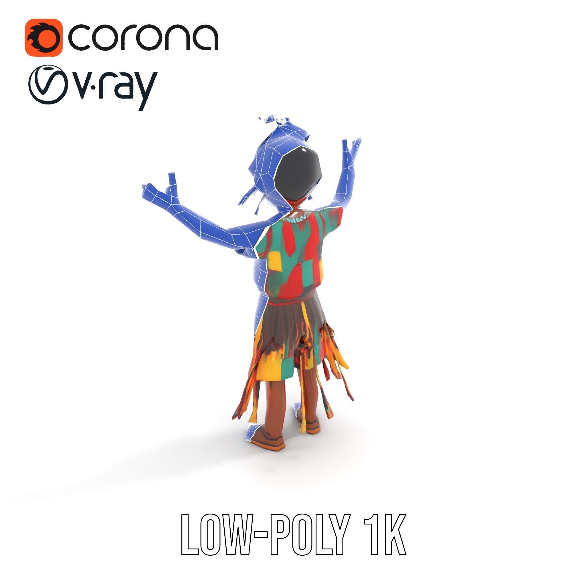 Colorful Tribal Child Character Rigged and Animated Model Low-poly 3D model_16