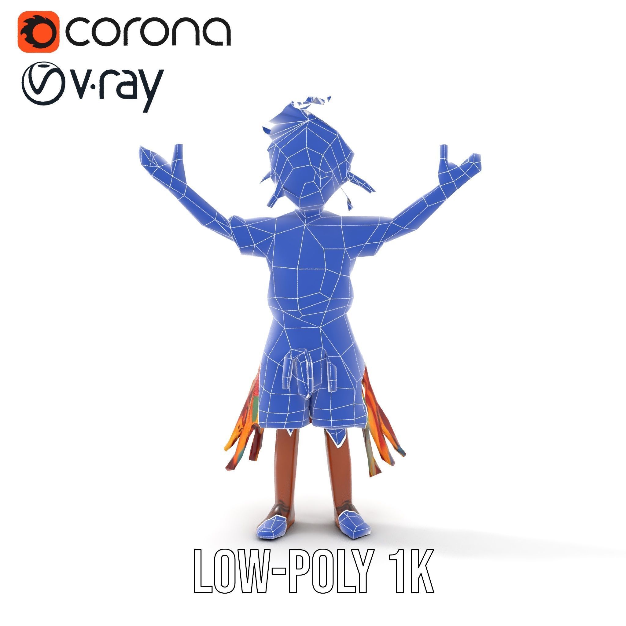 Colorful Tribal Child Character Rigged and Animated Model Low-poly 3D model_19
