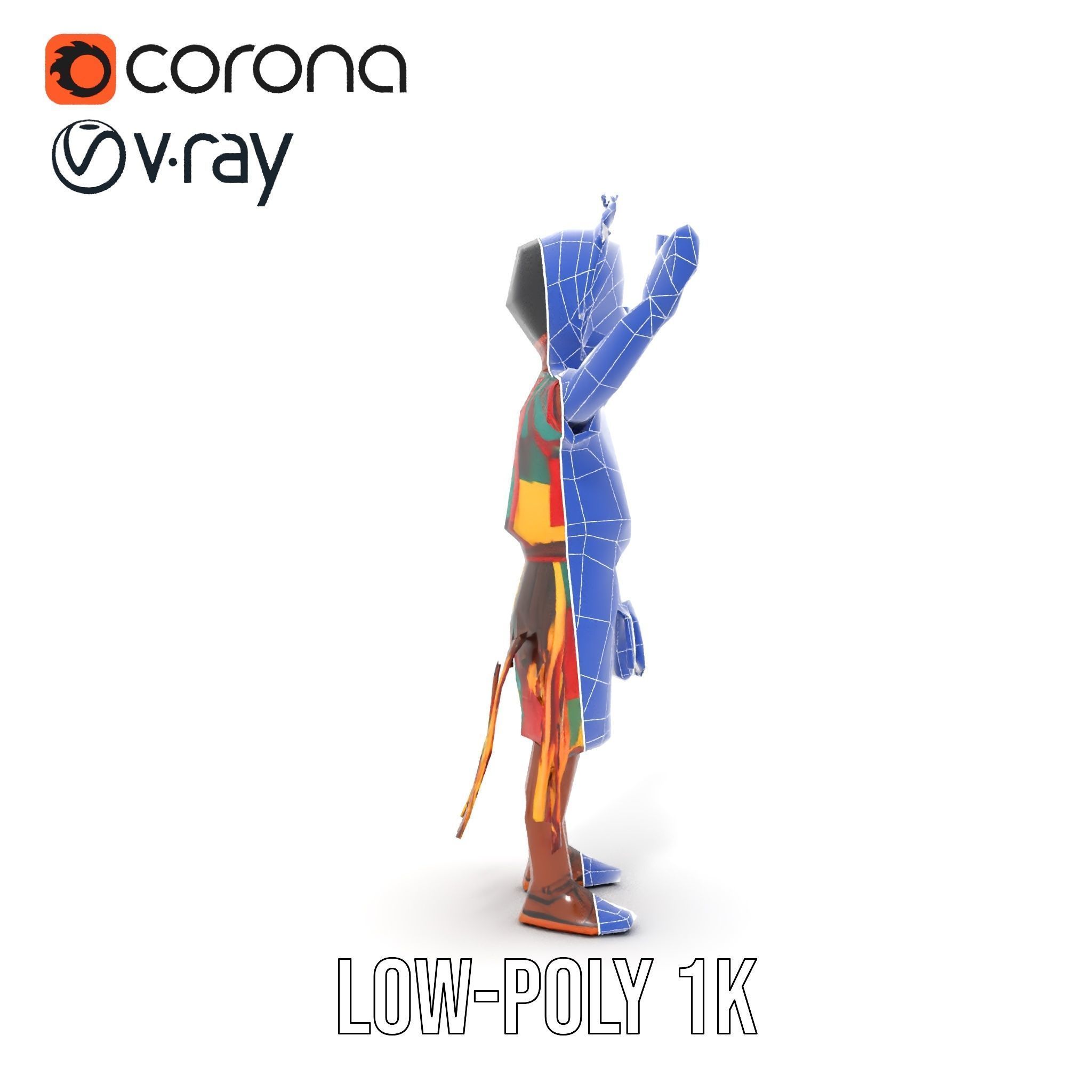 Colorful Tribal Child Character Rigged and Animated Model Low-poly 3D model_25