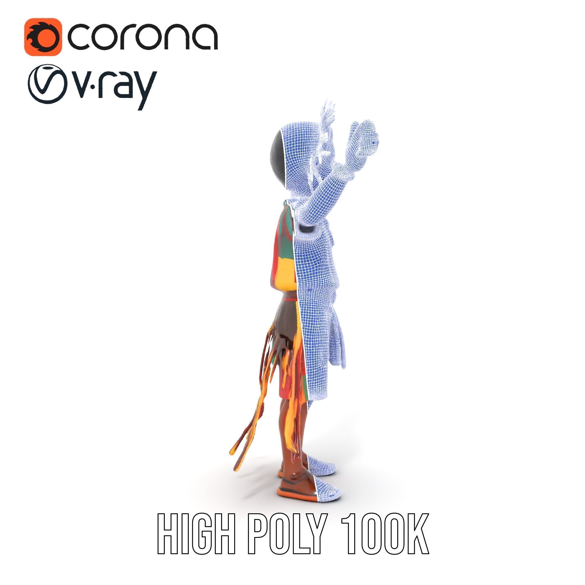 Colorful Tribal Child Character Rigged and Animated Model Low-poly 3D model_34