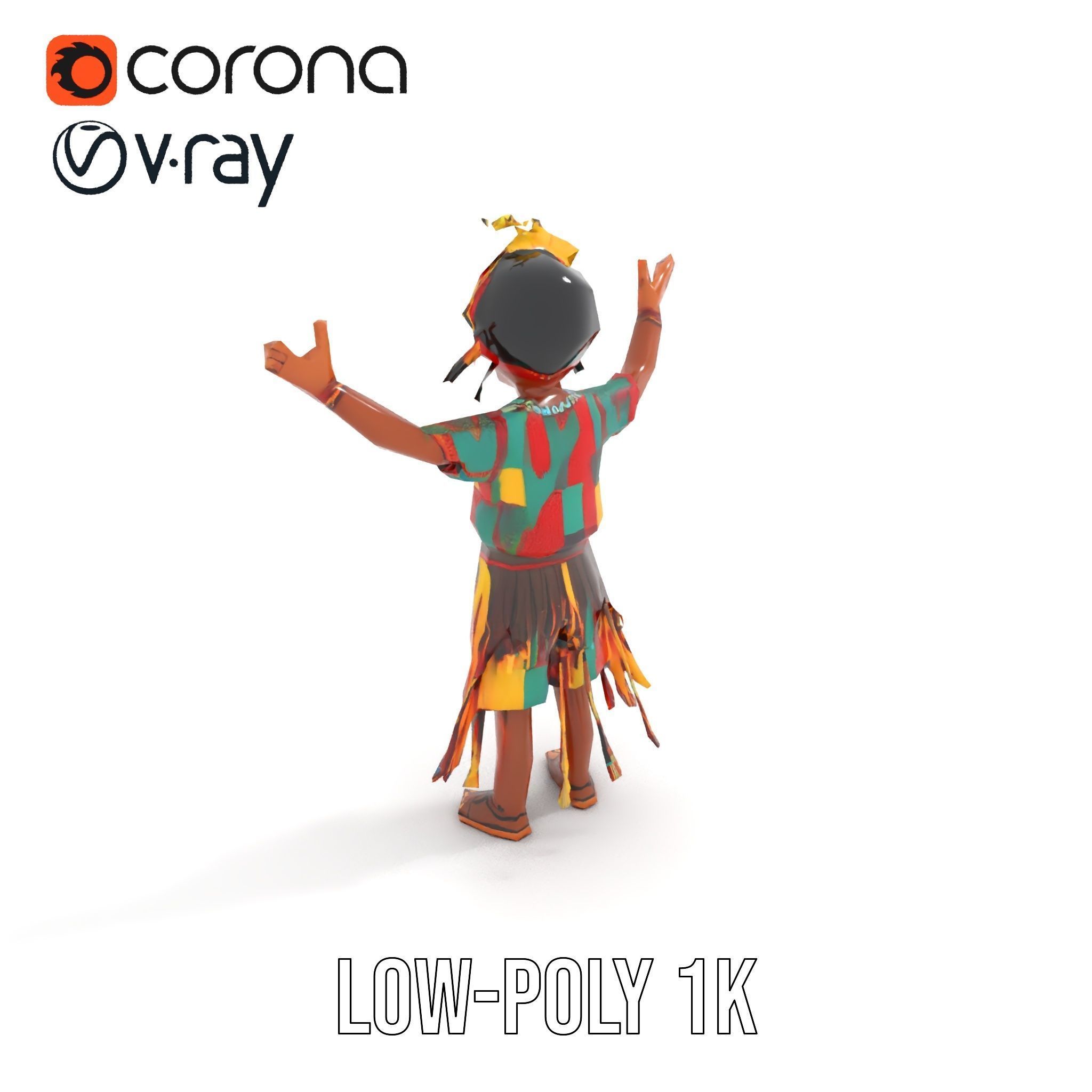 Colorful Tribal Child Character Rigged and Animated Model Low-poly 3D model_9