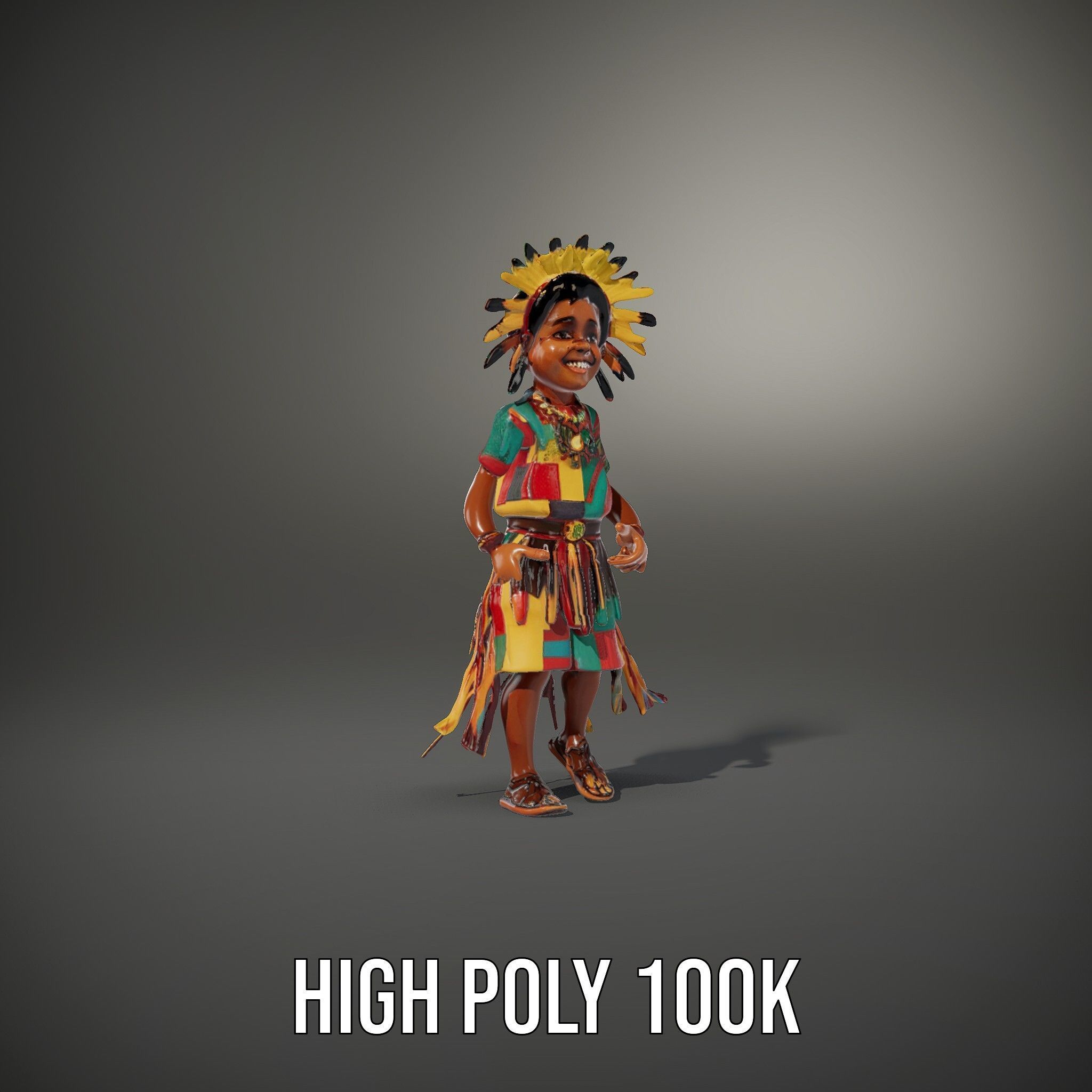 Colorful Tribal Child Character Rigged and Animated Model Low-poly 3D model_8