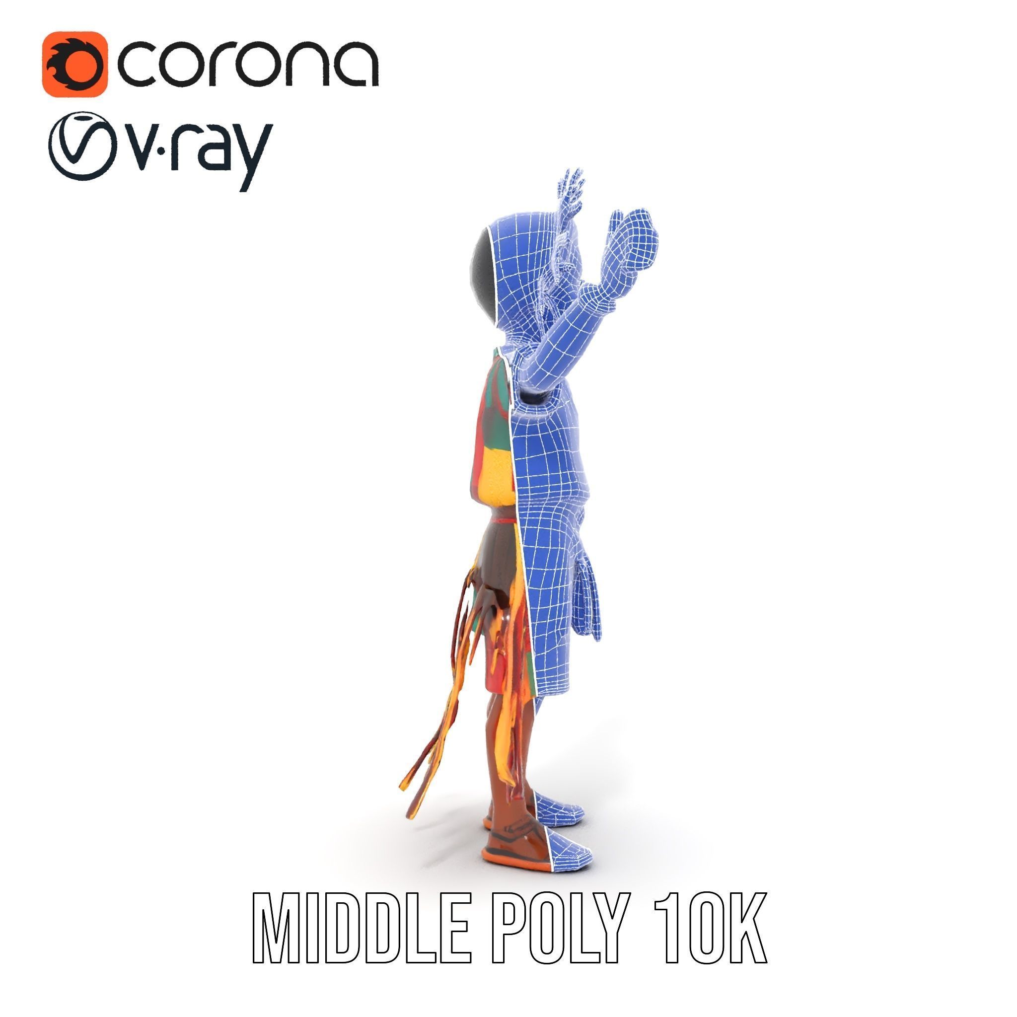 Colorful Tribal Child Character Rigged and Animated Model Low-poly 3D model_35