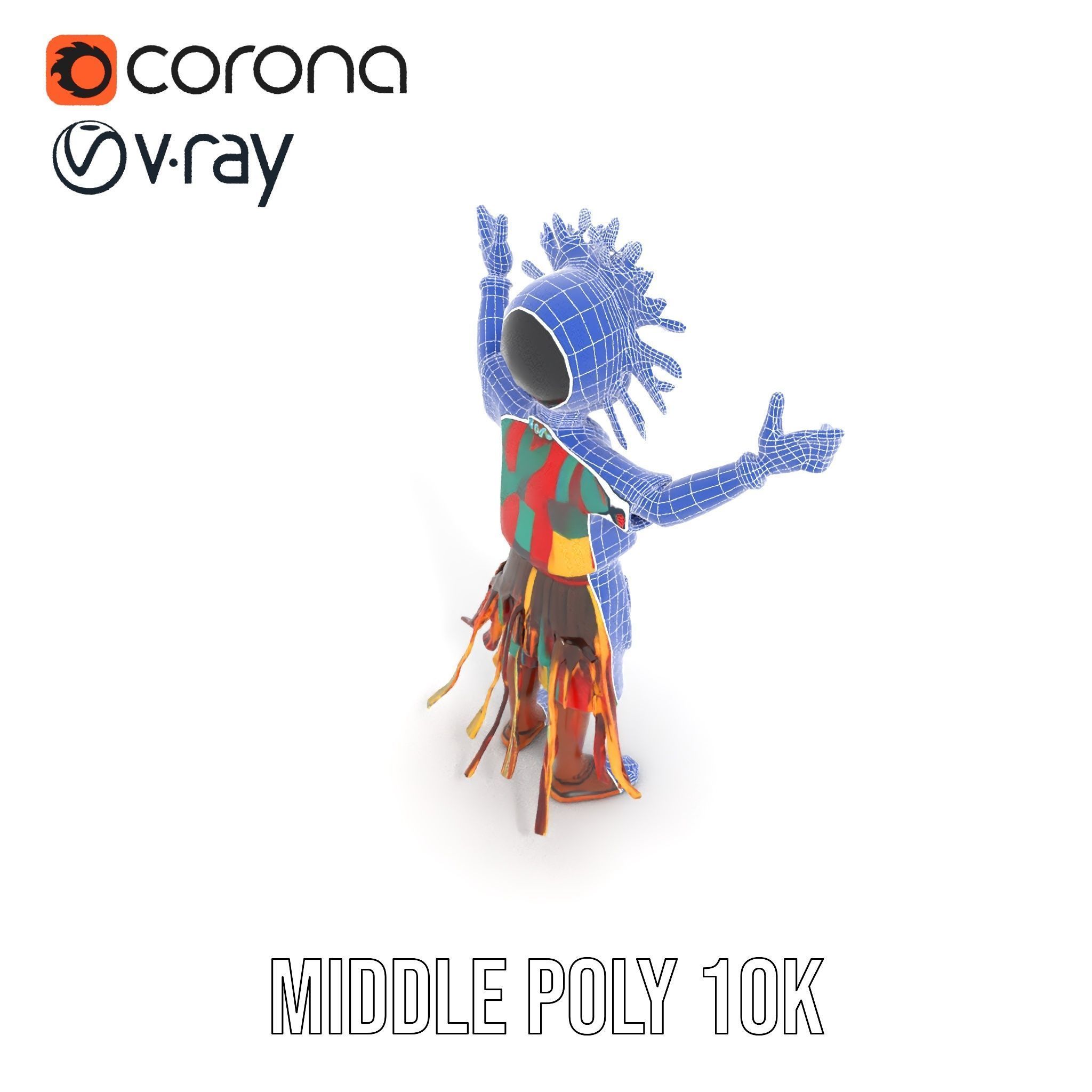 Colorful Tribal Child Character Rigged and Animated Model Low-poly 3D model_30