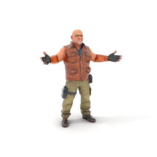 Bald Rugged Adventurer Rigged and Animated D Character Model Low-poly 3D model