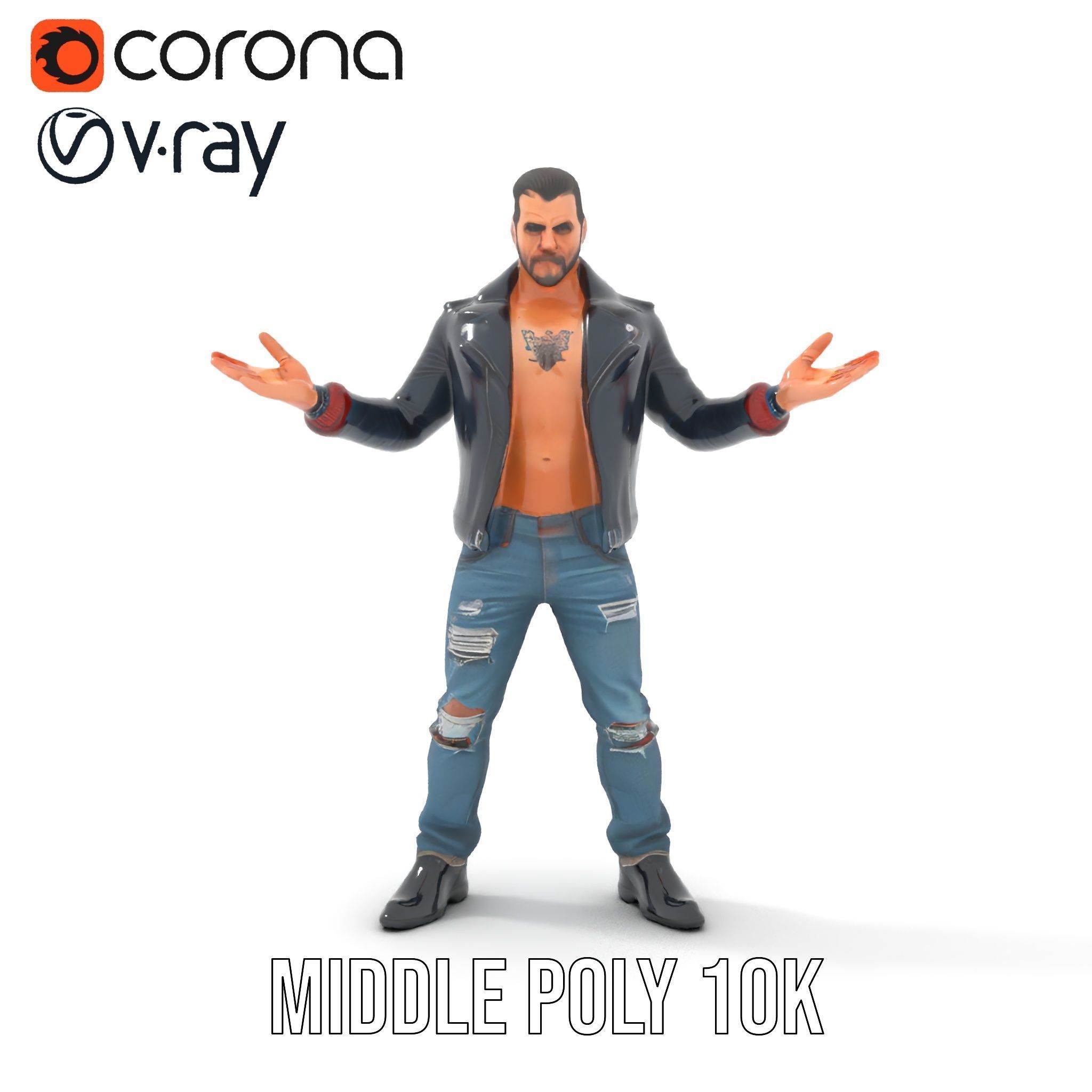 Tough Biker Character Rigged and Animated D Model Low-poly 3D model_10