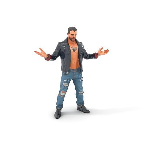 Tough Biker Character Rigged and Animated D Model Low-poly 3D model