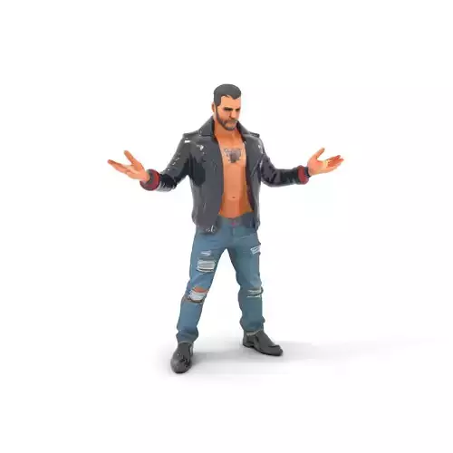 Tough Biker Character Rigged and Animated D Model Low-poly 3D model