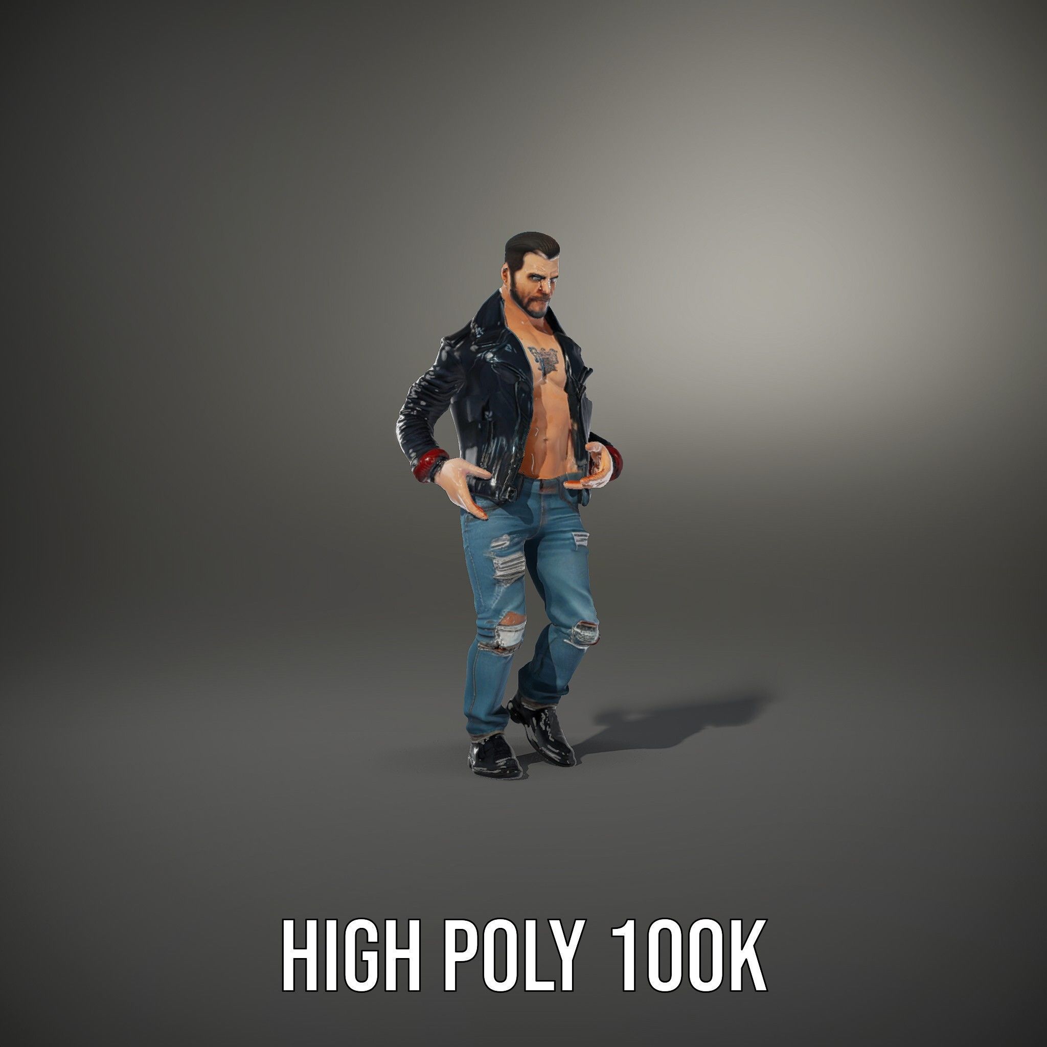 Tough Biker Character Rigged and Animated D Model Low-poly 3D model_20