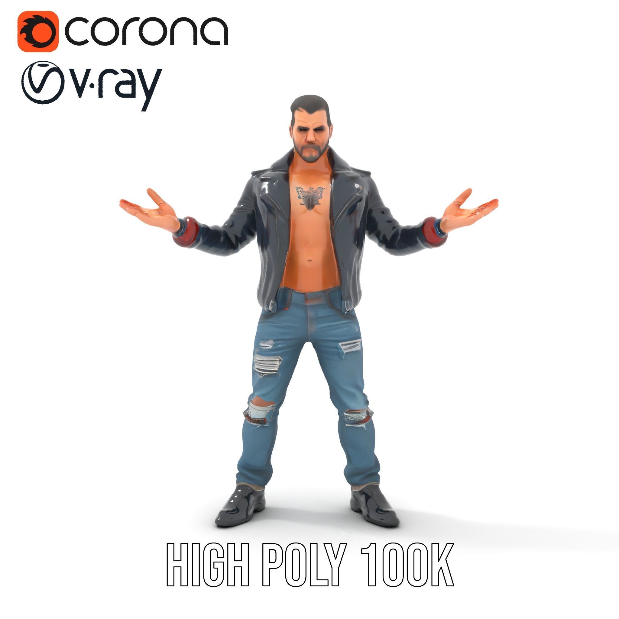 Tough Biker Character Rigged and Animated D Model Low-poly 3D model_25