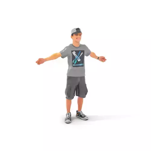 Casual Teen Boy in Cap Rigged and Animated D Character Model